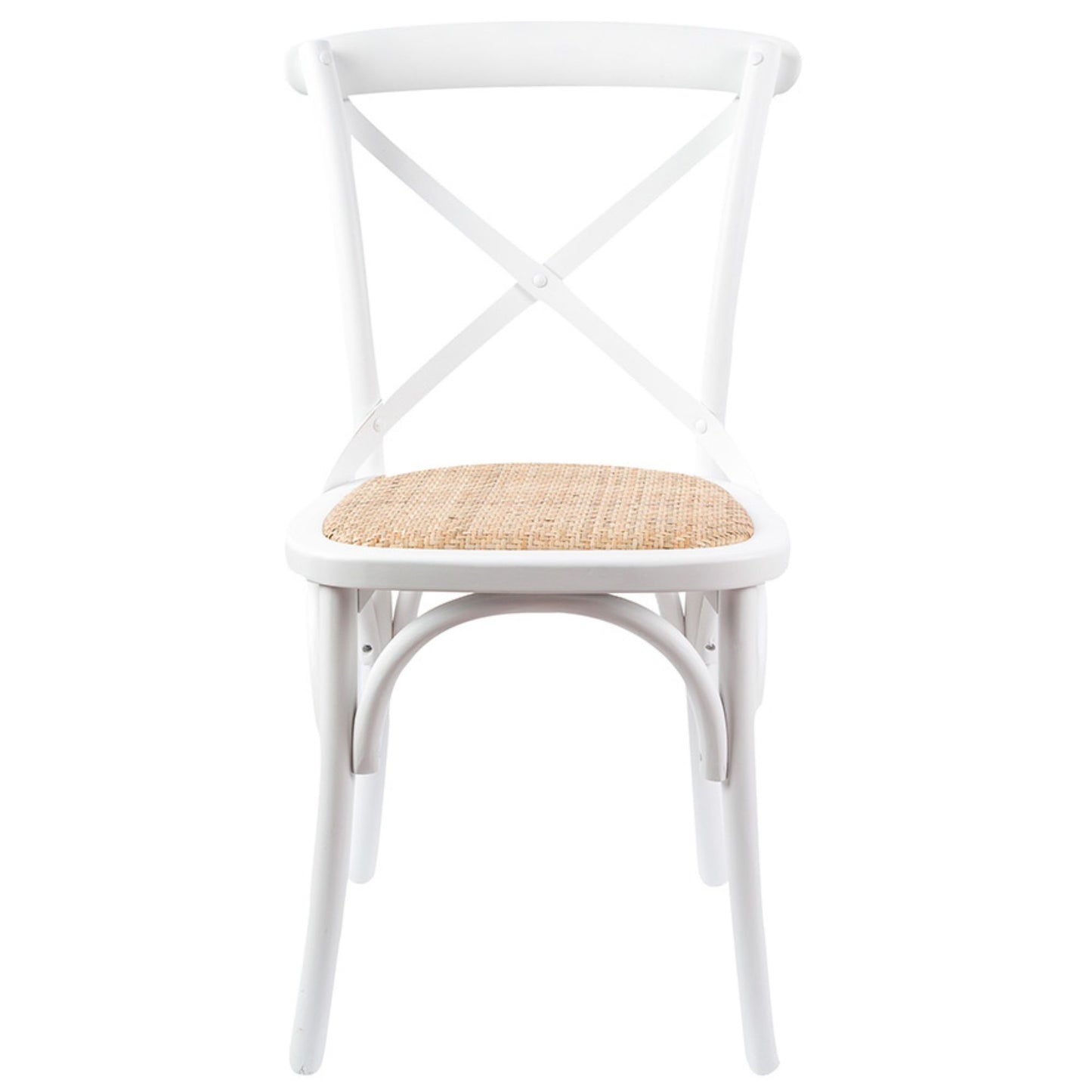 Crossback Dining Chair Set of 6 Solid Birch Timber Wood Ratan Seat - White