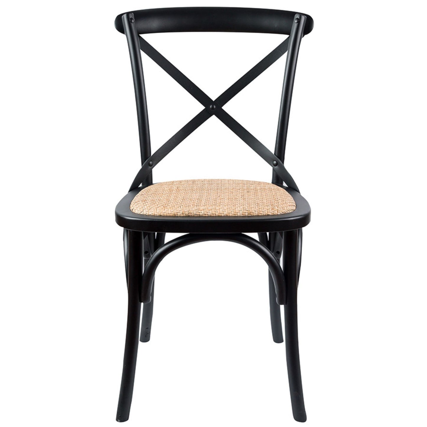 Crossback Dining Chair Set of 2 Solid Birch Timber Wood Ratan Seat - Black