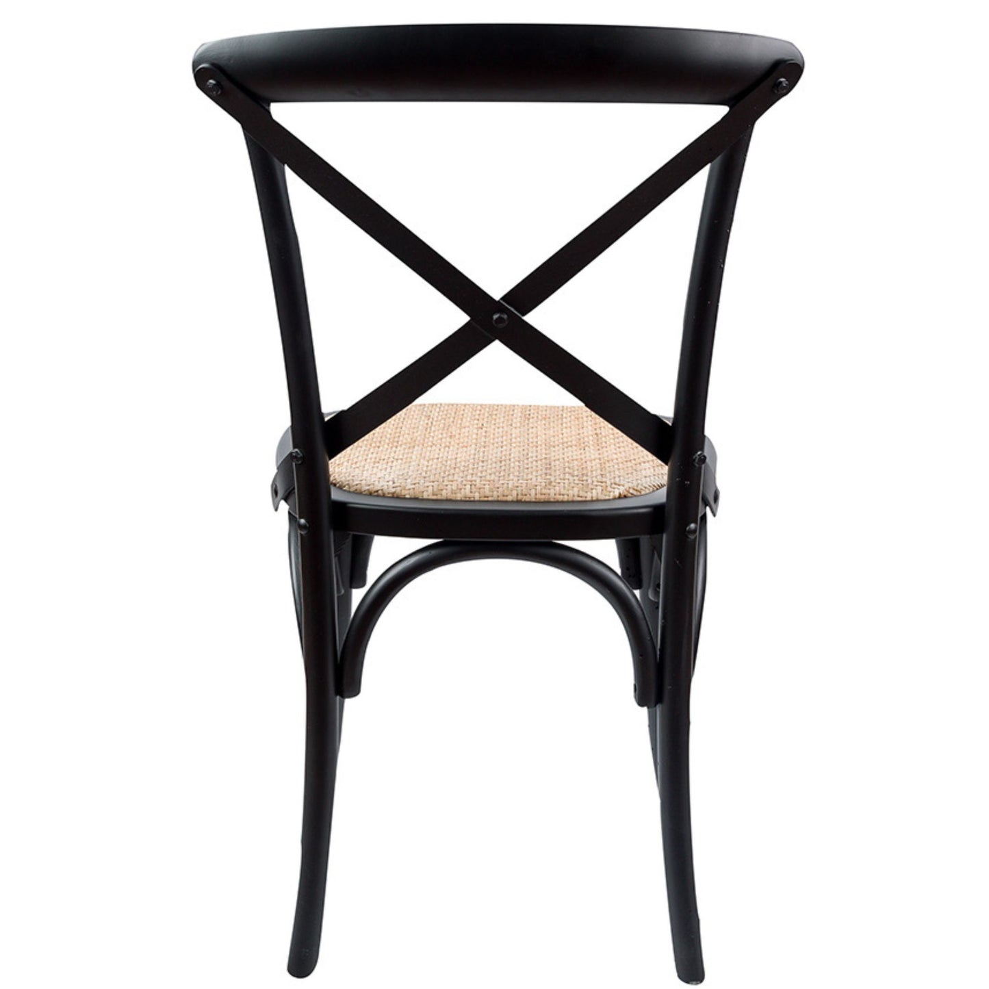 Crossback Dining Chair Set of 4 Solid Birch Timber Wood Ratan Seat - Black