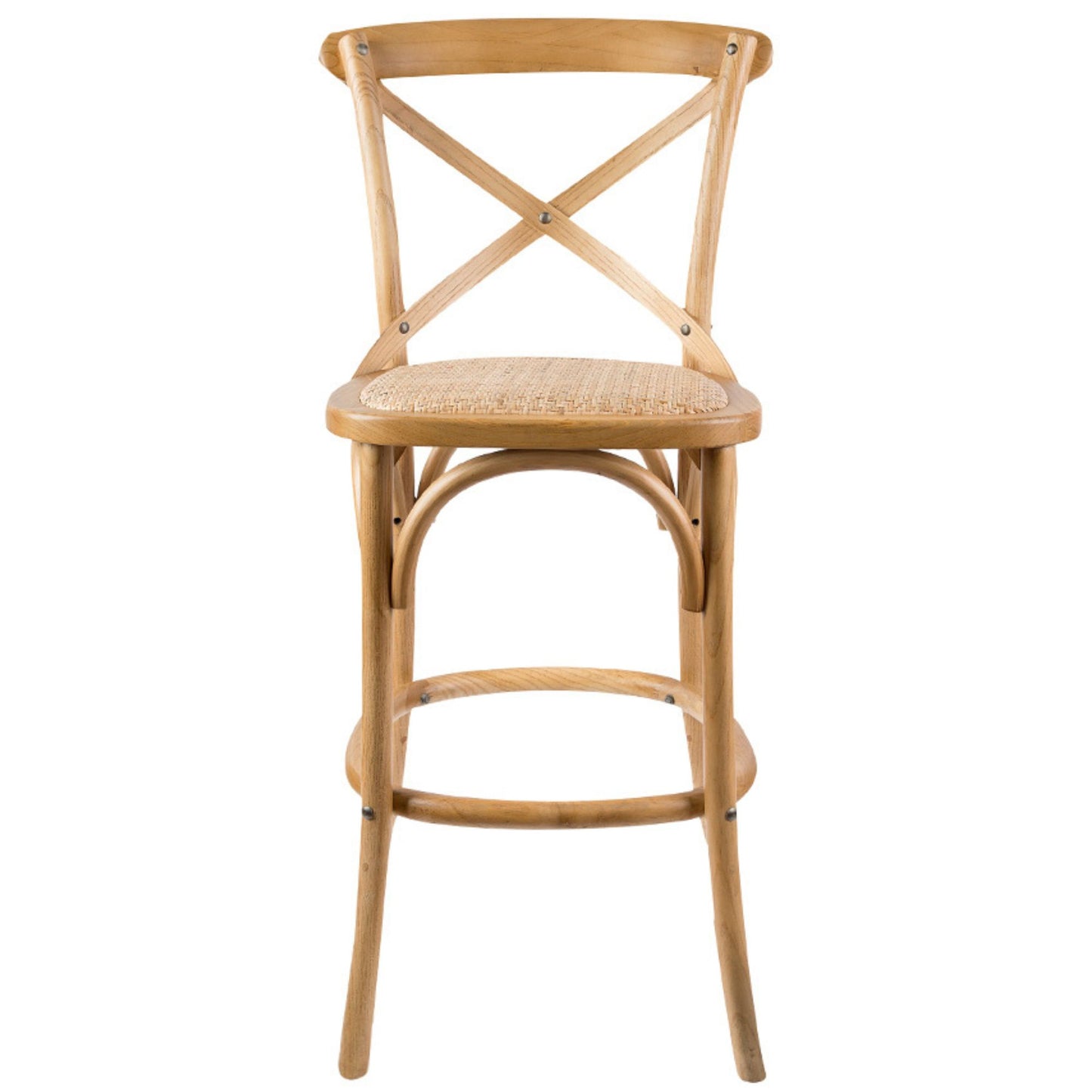 3pc Crossback Bar Stools Dining Chair Solid Birch Timber Rattan Seat - Oak