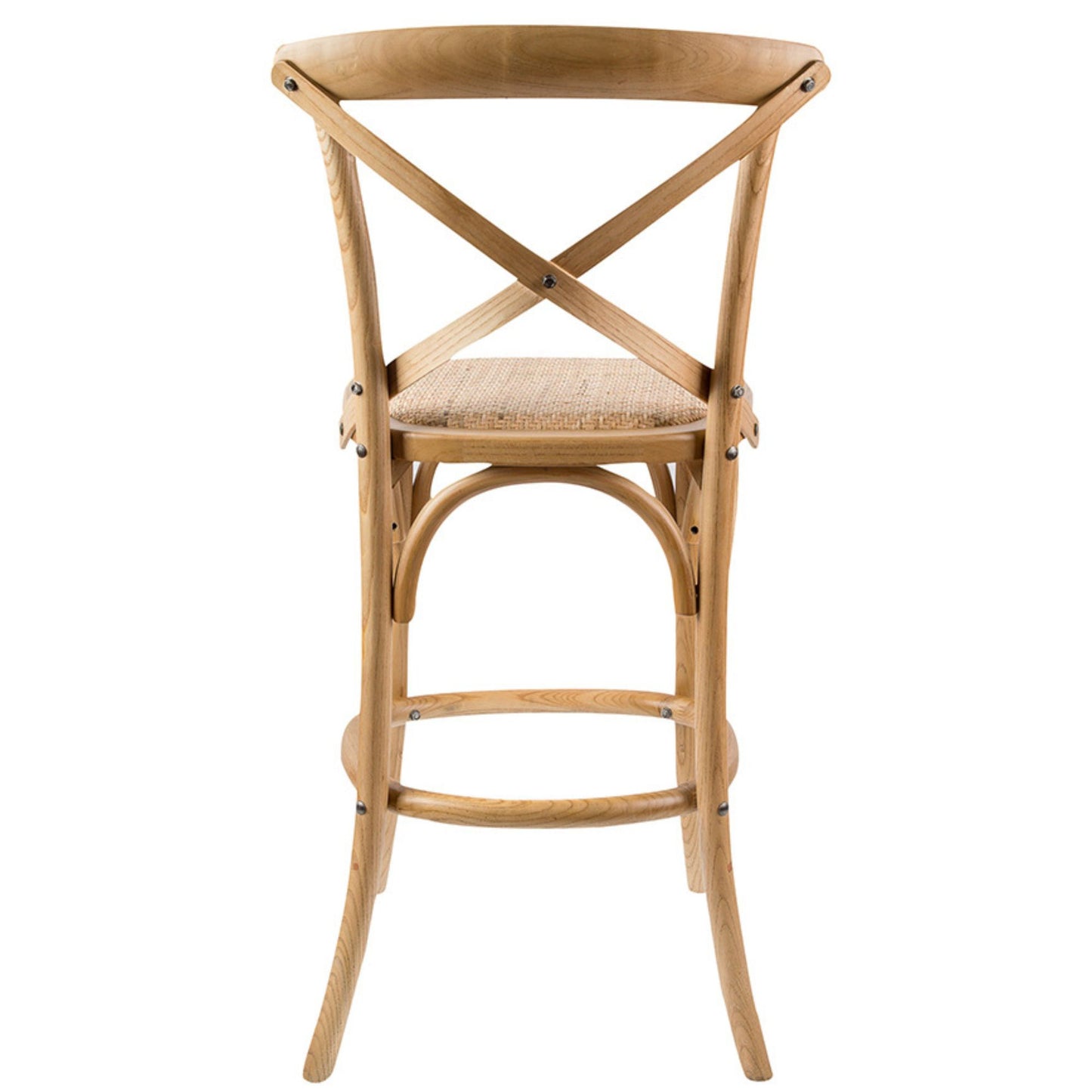 3pc Crossback Bar Stools Dining Chair Solid Birch Timber Rattan Seat - Oak