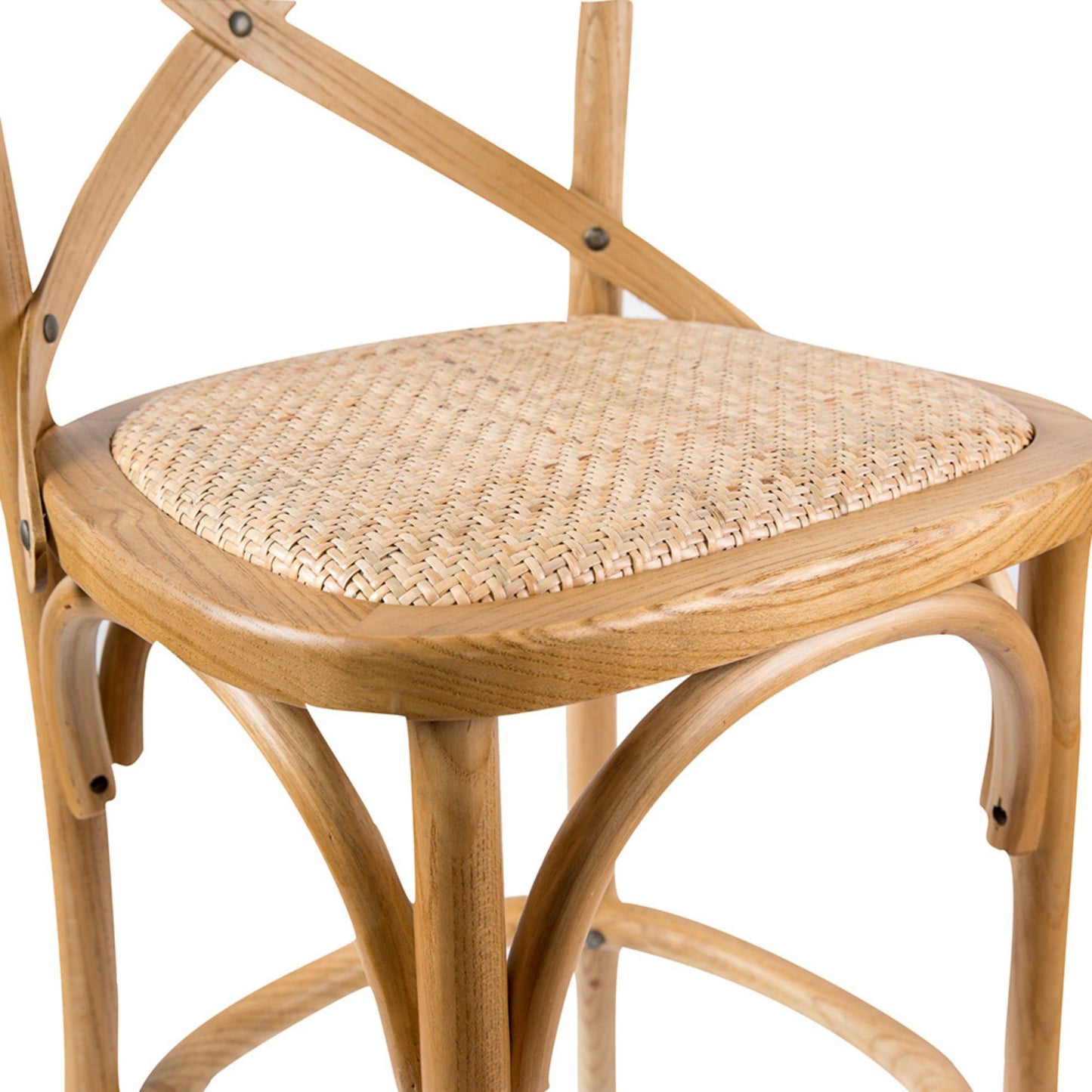 3pc Crossback Bar Stools Dining Chair Solid Birch Timber Rattan Seat - Oak