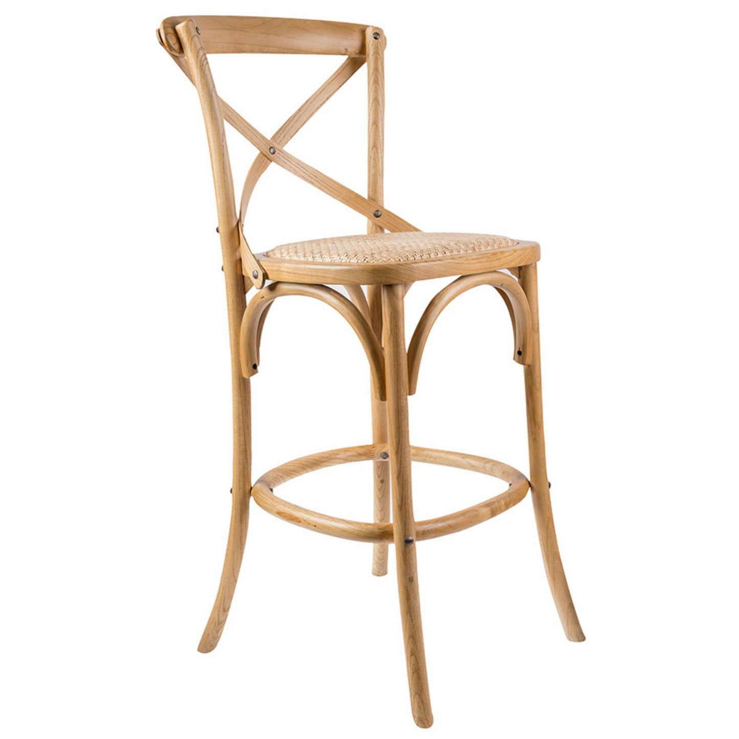 Aster Crossback Bar Stools Dining Chair Solid Birch Timber Rattan Seat - Oak