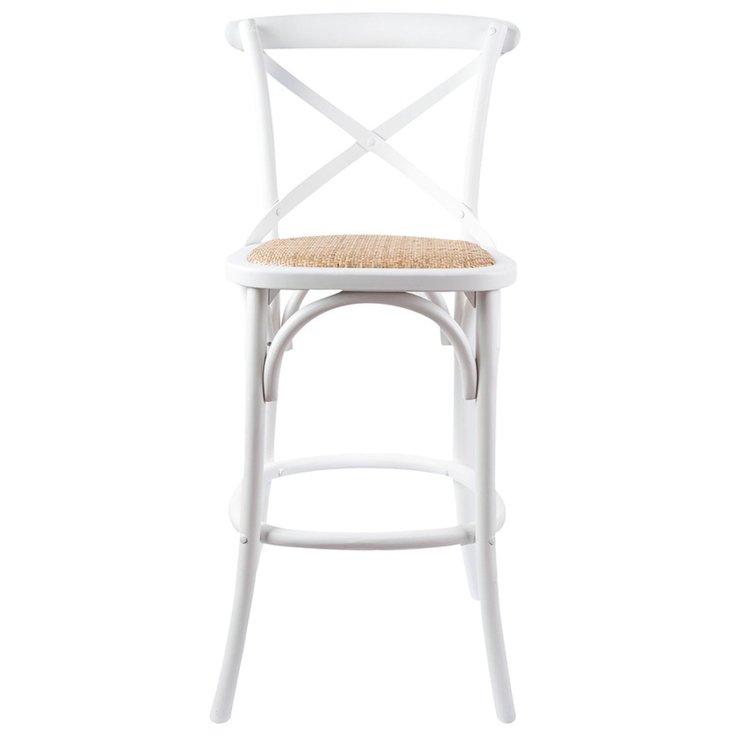 Crossback Bar Stools Set of 2 Dining Chair Solid Birch Timber Rattan Seat - White