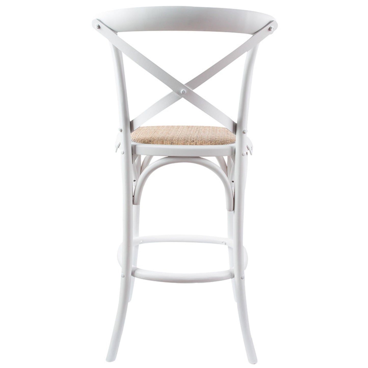 Crossback Bar Stools Set of 2 Dining Chair Solid Birch Timber Rattan Seat - White