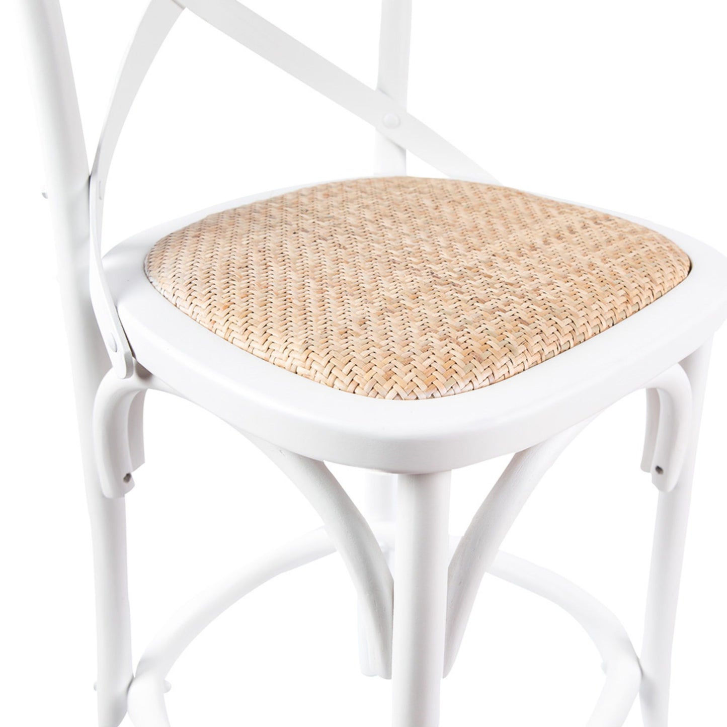 Crossback Bar Stools Set of 2 Dining Chair Solid Birch Timber Rattan Seat - White