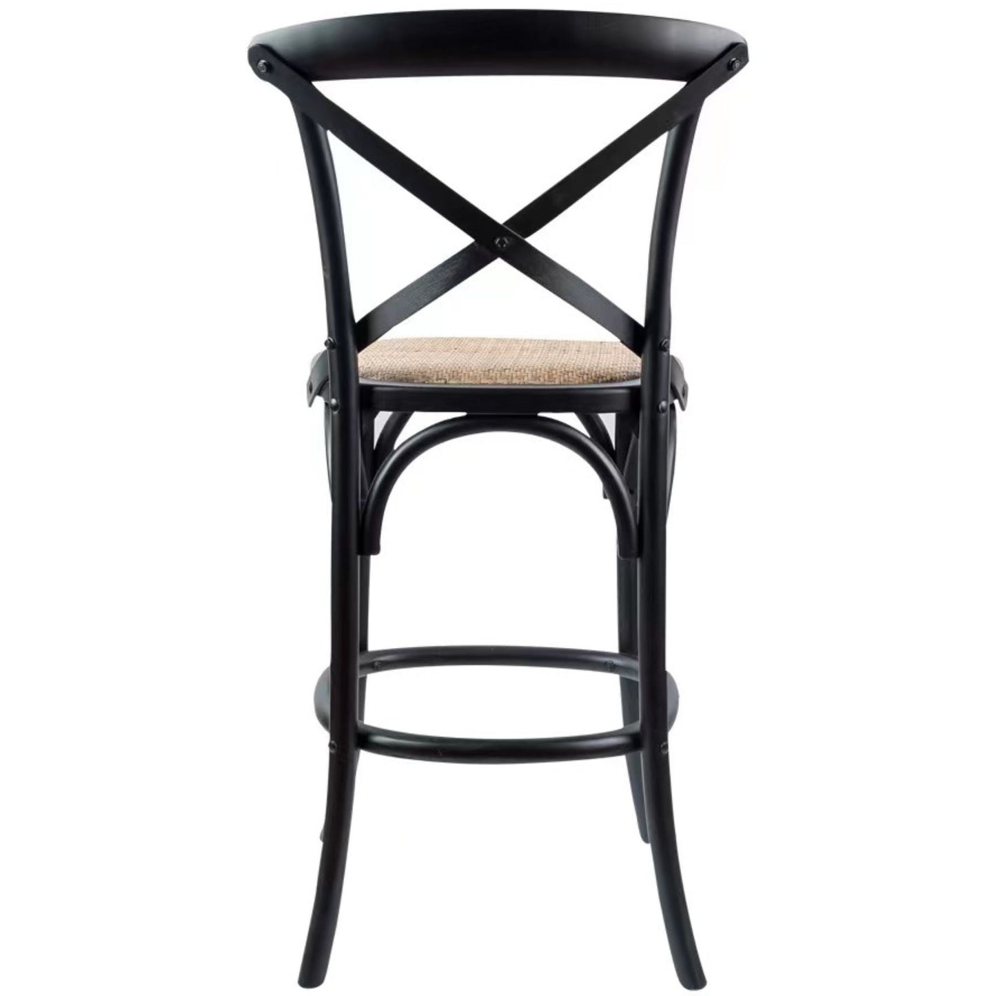 Crossback Bar Stools Set of 2 Dining Chair Solid Birch Timber Rattan Seat - Black