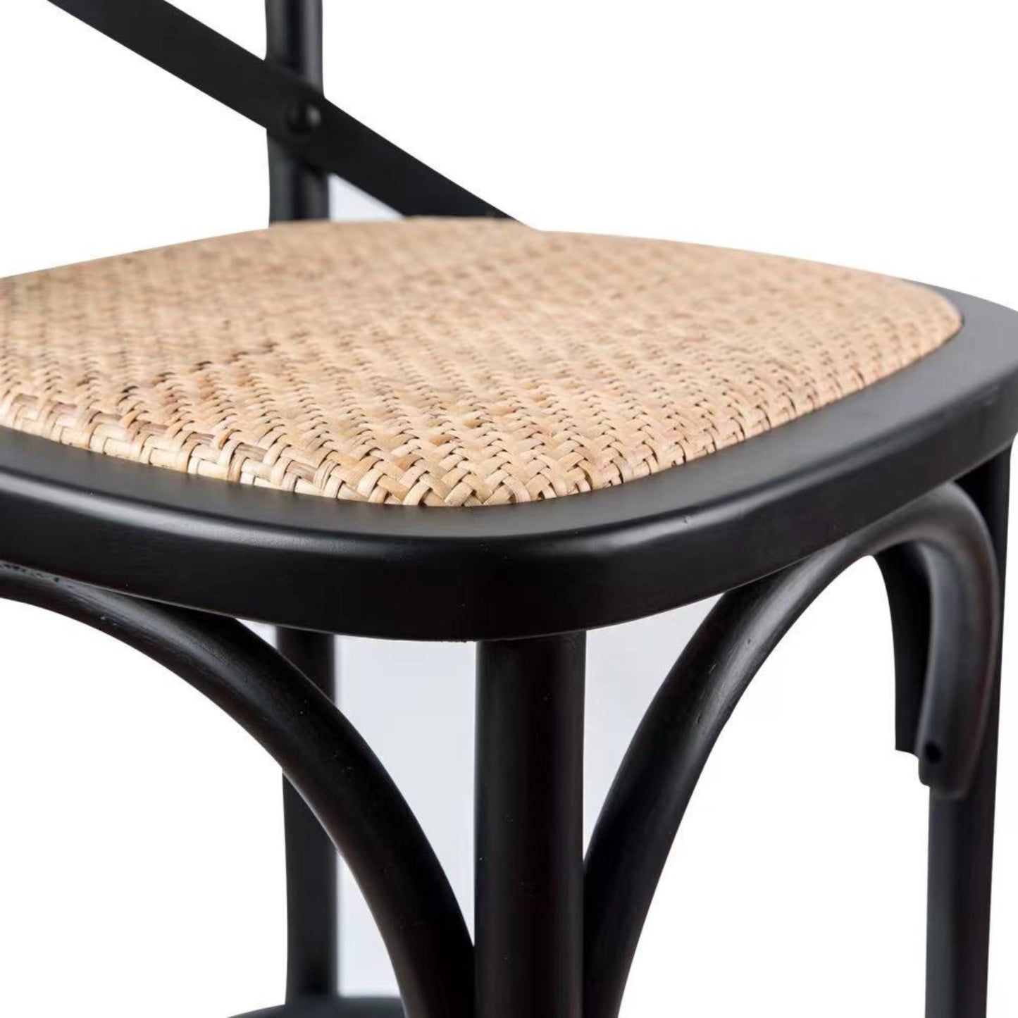 Crossback Bar Stools Dining Chair Solid Birch Timber Rattan Seat - Black