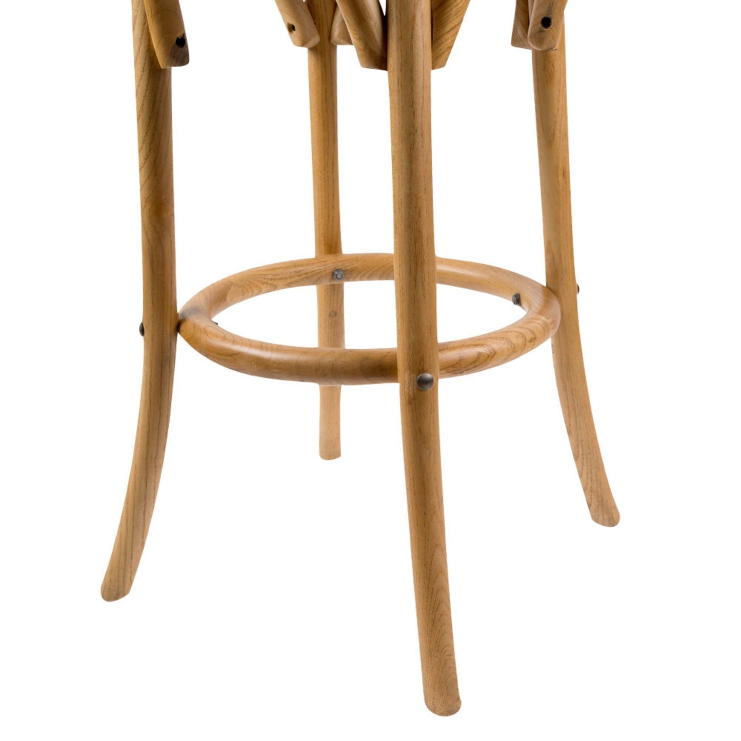 Round Bar Stools Set of 3 Dining Stool Chair Solid Birch Wood Rattan Seat - Oak