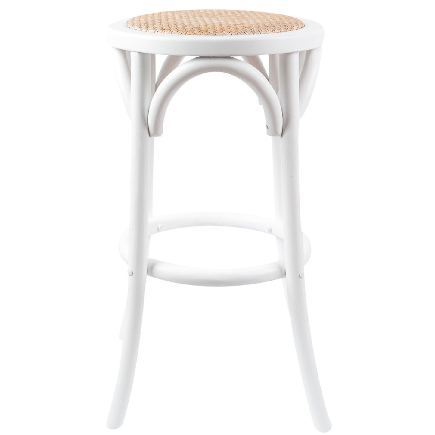 2pc Round Bar Stools Dining Stool Chair Solid Birch Wood Rattan Seat White