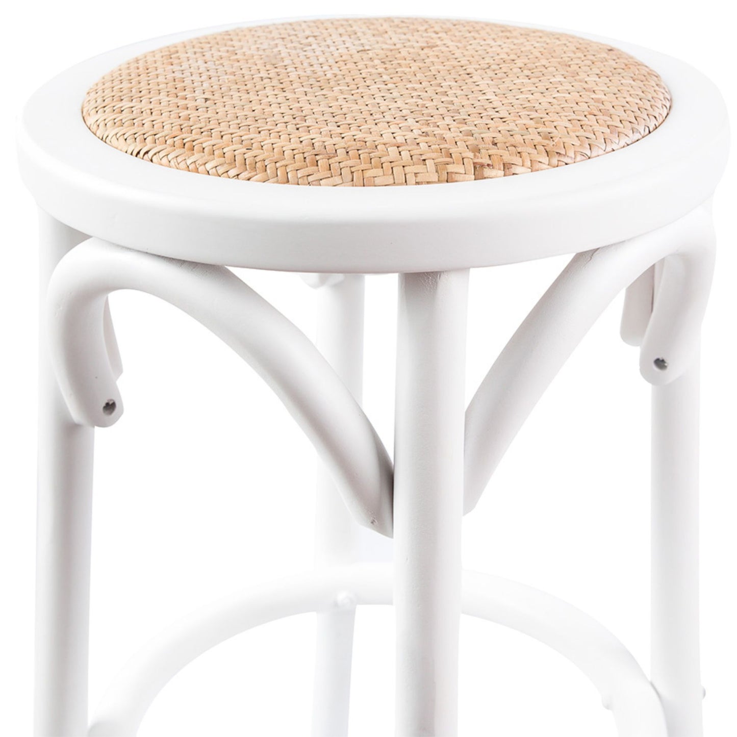 3pc Round Bar Stools Dining Stool Chair Solid Birch Wood Rattan Seat White