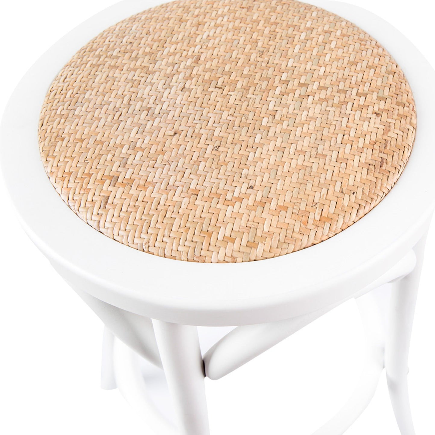 Round Bar Stools Dining Stool Chair Solid Birch Timber Rattan Seat White