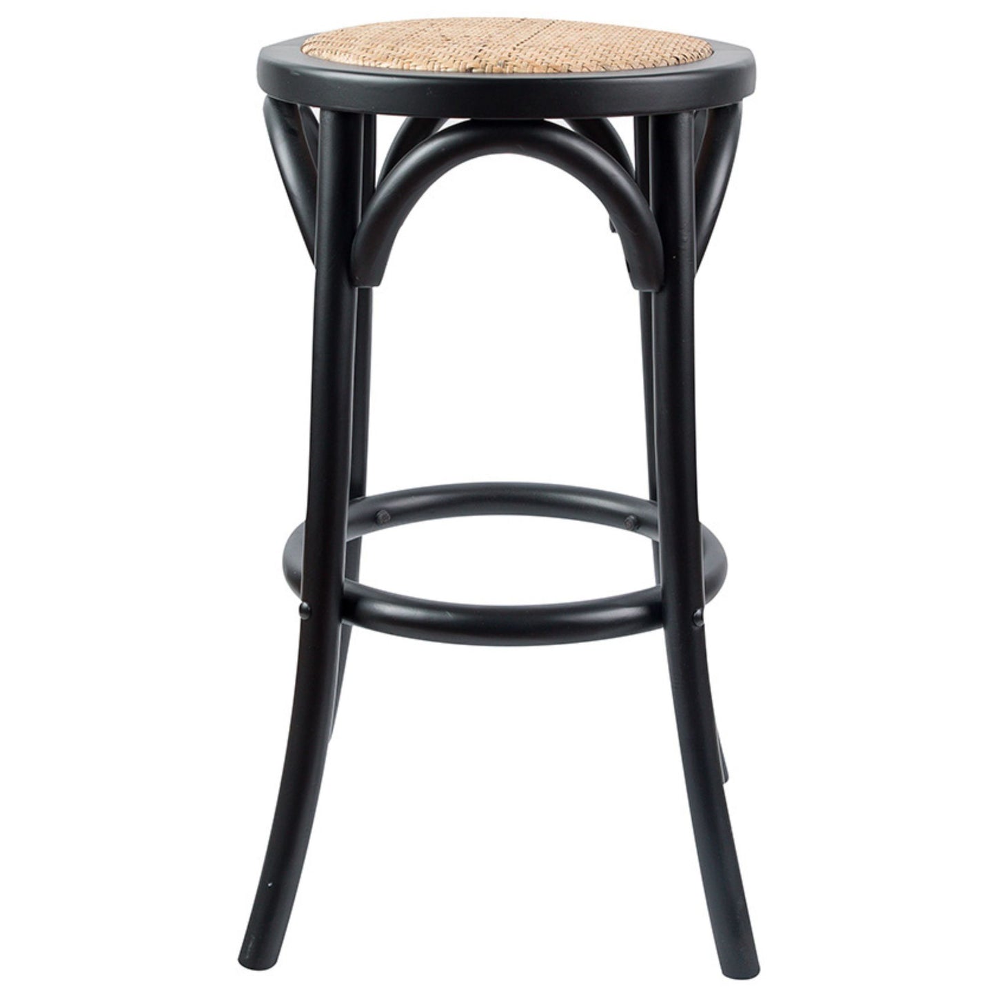 2pc Round Bar Stools Dining Stool Chair Solid Birch Wood Rattan Seat Black