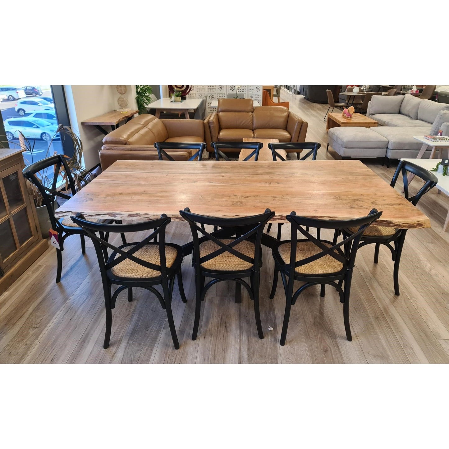 Dining Table 180cm Live Edge Solid Acacia Timber Wood with Metal Legs - Natural