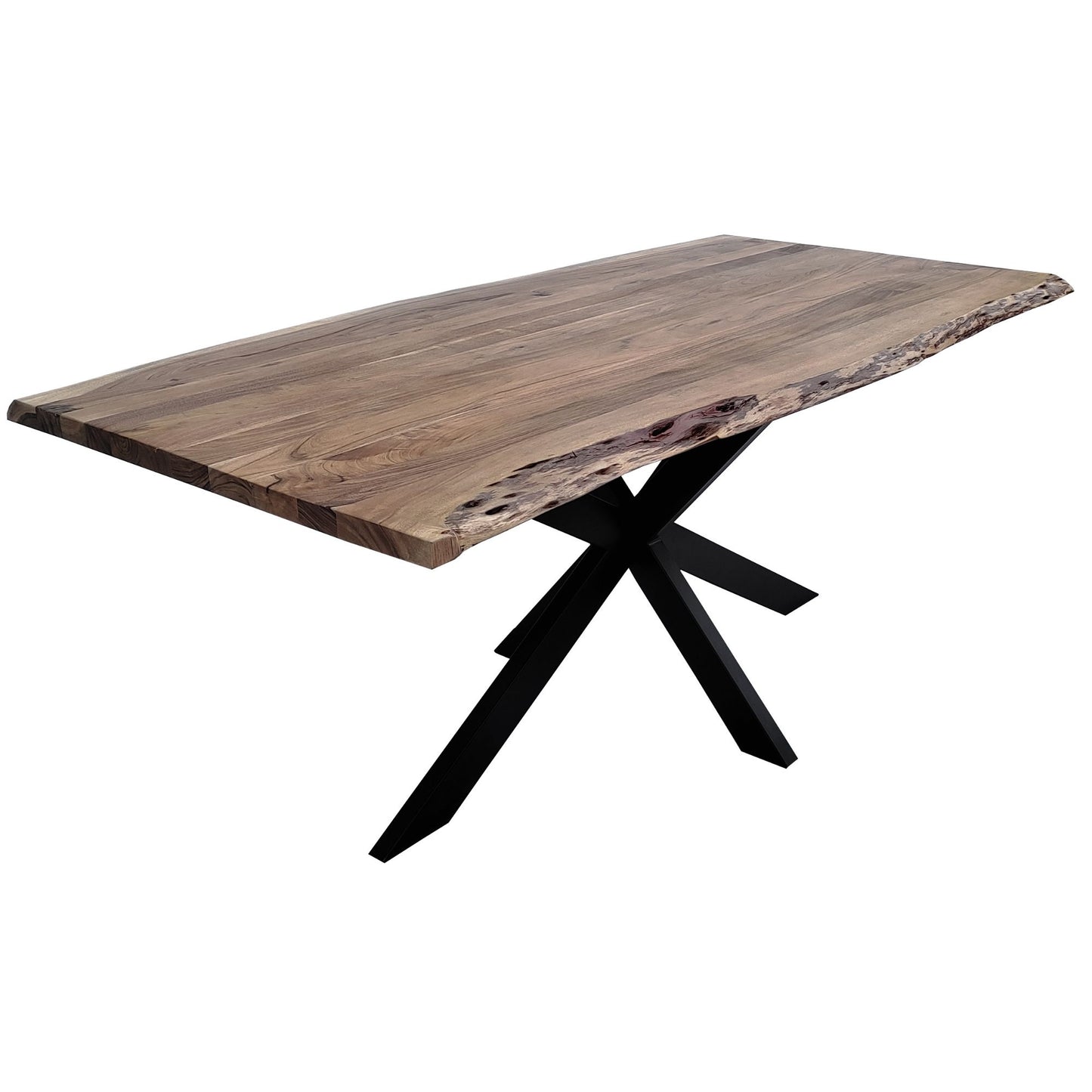 Dining Table 180cm Live Edge Solid Acacia Timber Wood Metal Leg -Natural