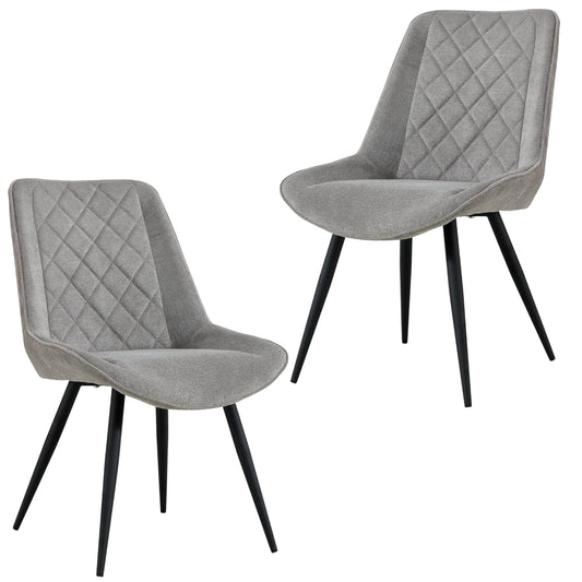 Helenium Dining Chair Set of 2 Fabric Seat with Metal Frame - Granite