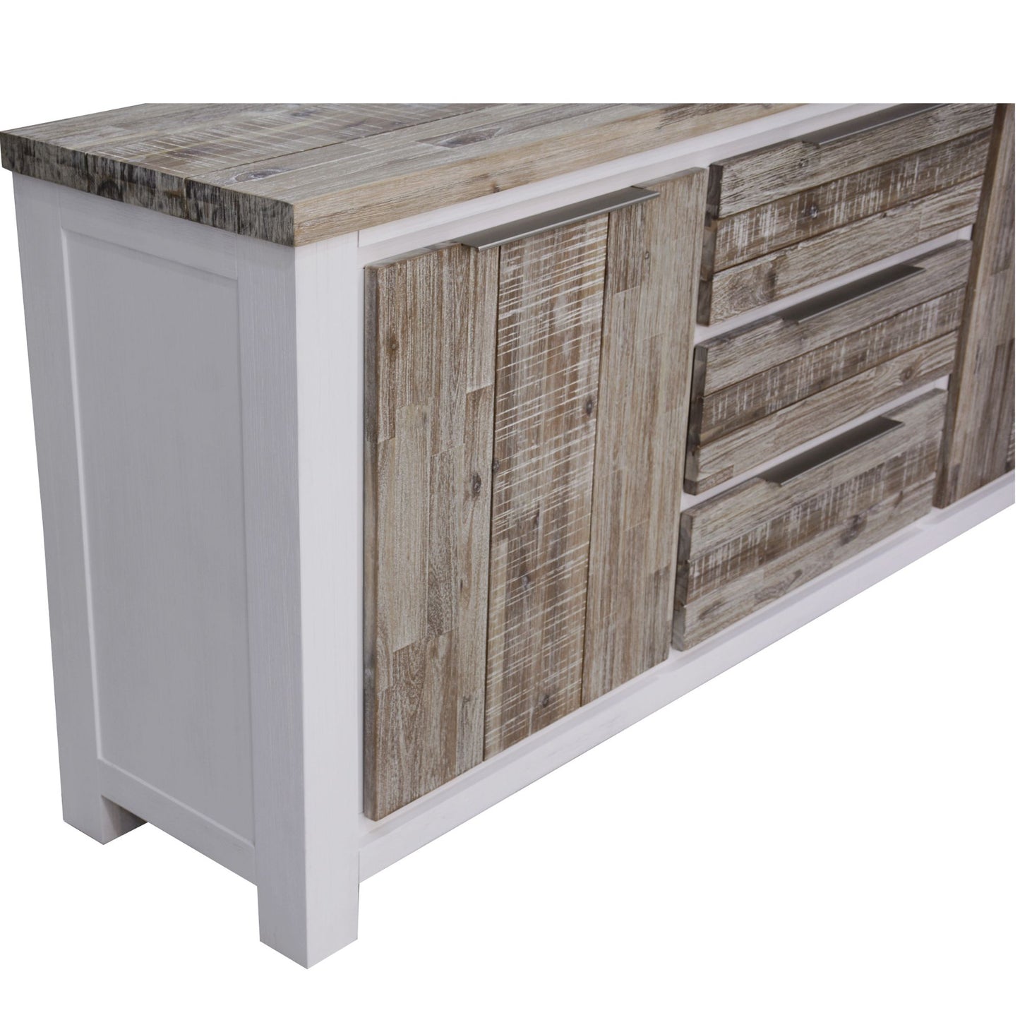 Buffet Table 200cm 2 Door 3 Drawer Solid Acacia Timber - White Brush