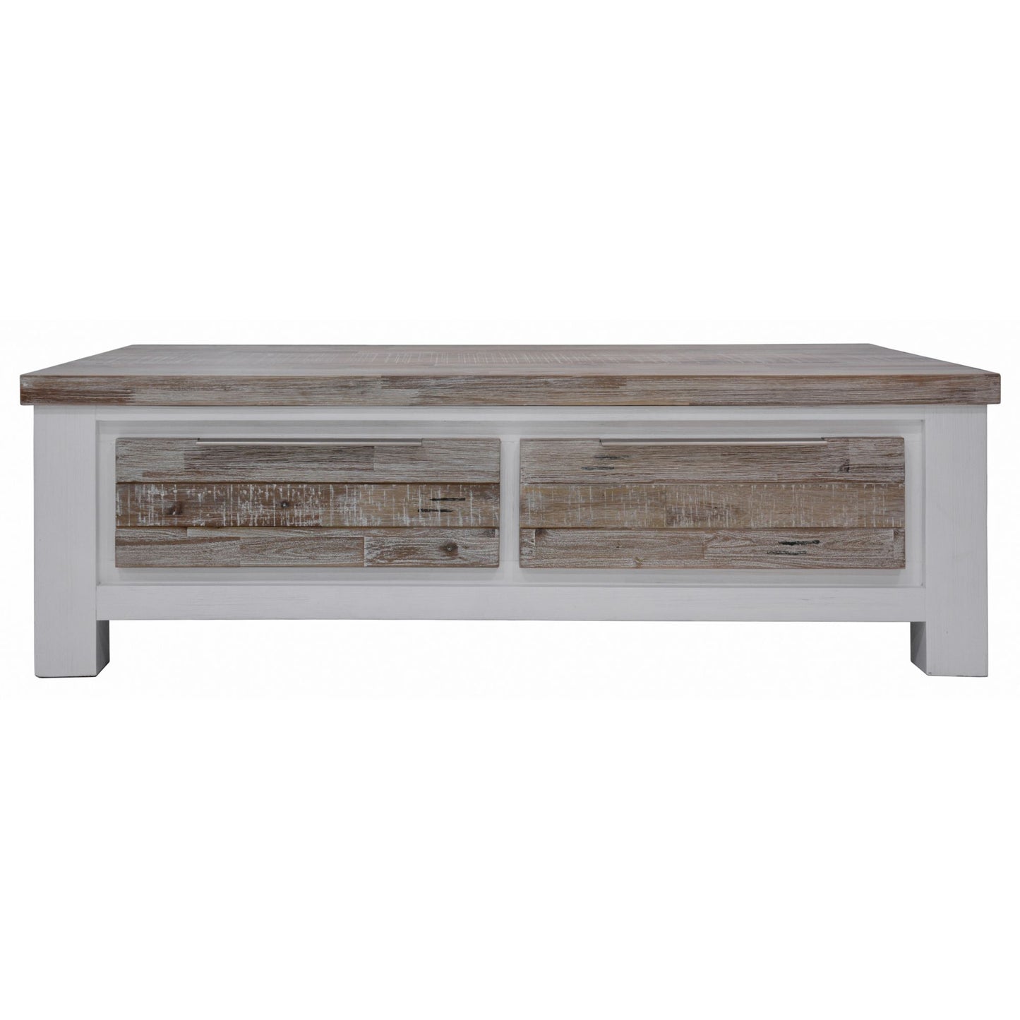 Coffee Table 130cm 2 Drawers Solid Acacia Timber Wood - White Brush