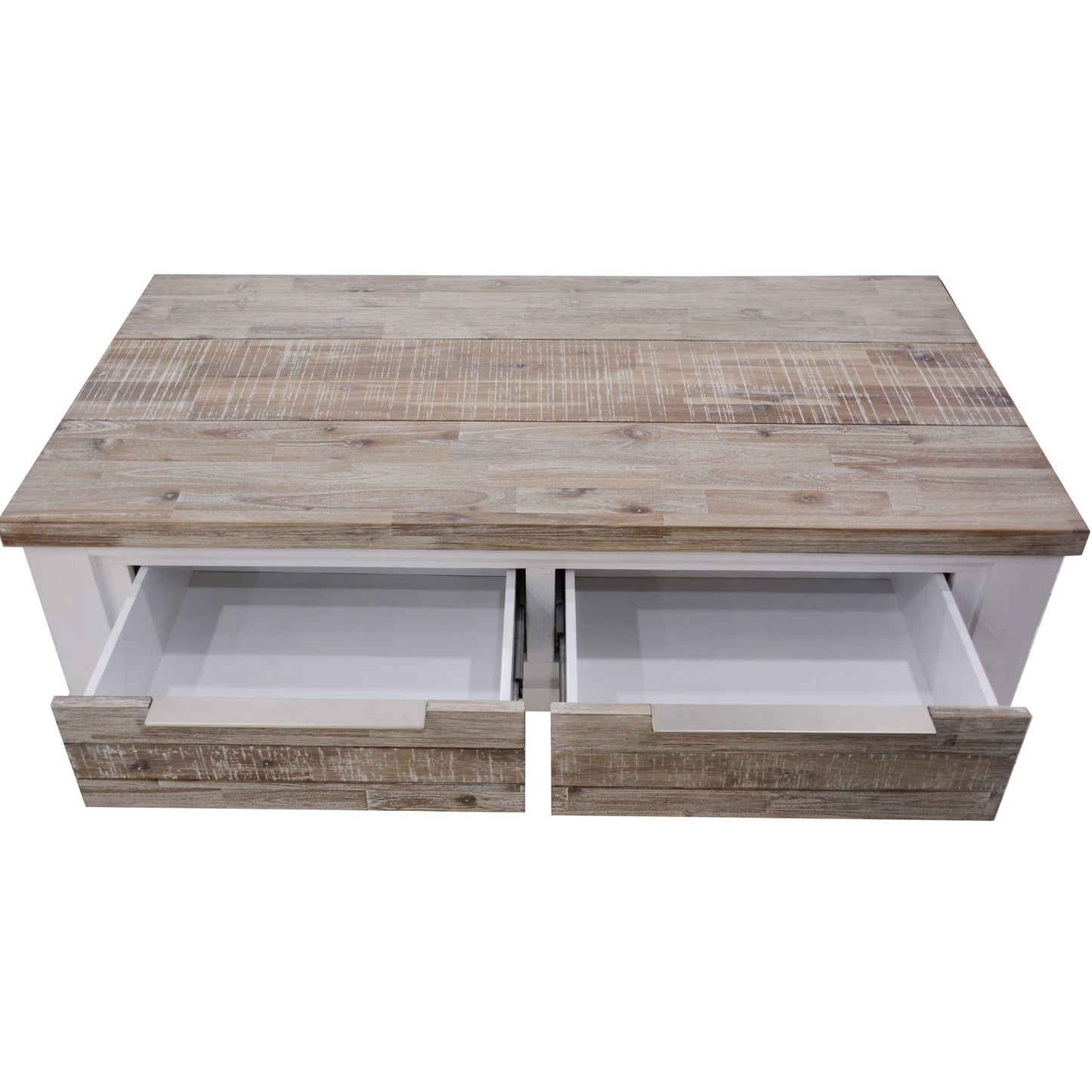 Coffee Table 130cm 2 Drawers Solid Acacia Timber Wood - White Brush