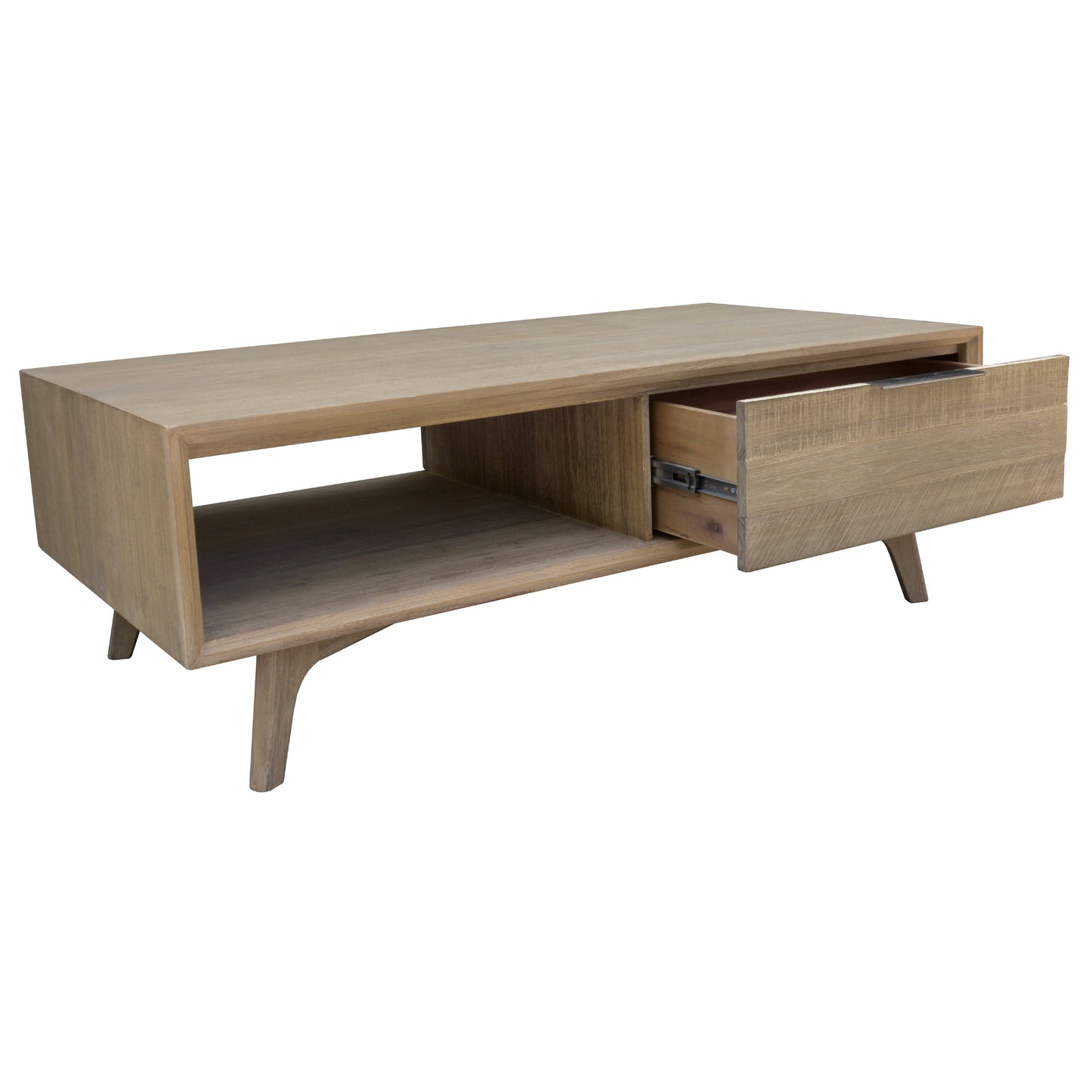 Tyler 130cm Coffee Table 2 Drawer Solid Acacia Timber - Brushed Smoke