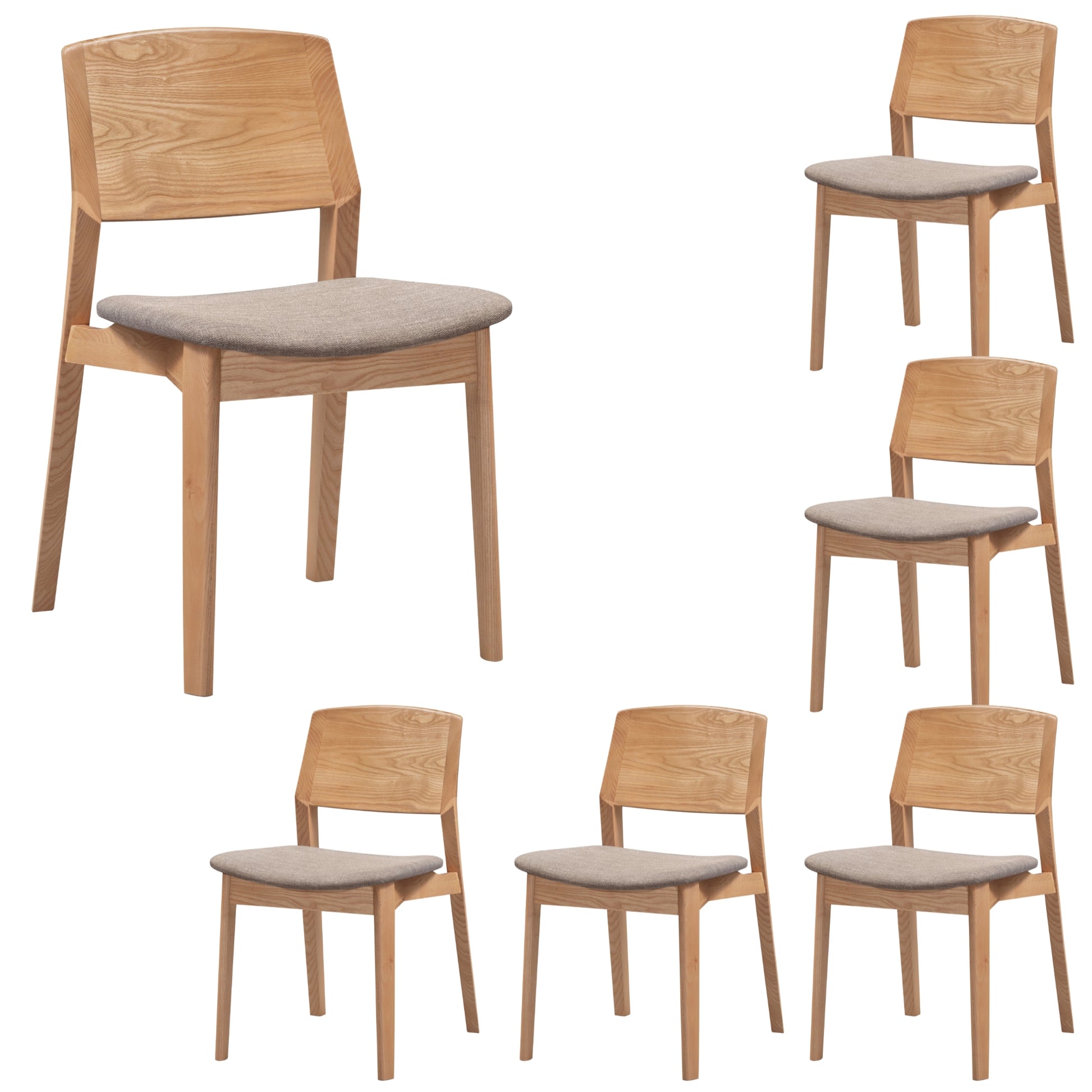 Emilio 6pc Set Dining Chair Fabric Seat Scandinavian Style Solid Ash Wood Oak