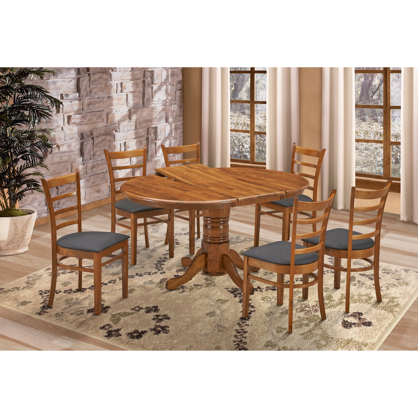 Dining Chair Set of 6 Crossback Solid Rubber Wood Fabric Seat - Walnut