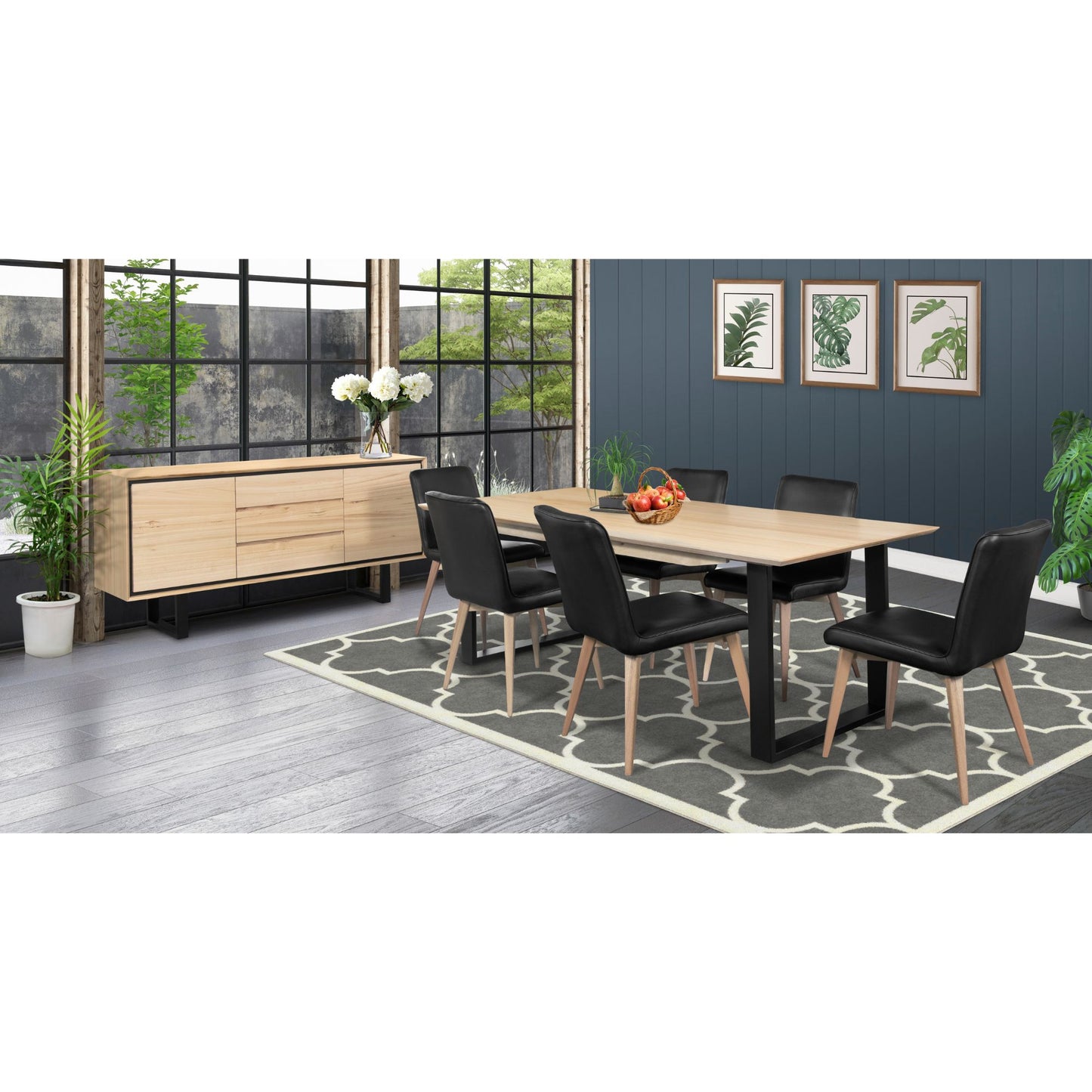 Dining Table 180cm Solid Messmate Timber Wood Black Metal Leg - Natural