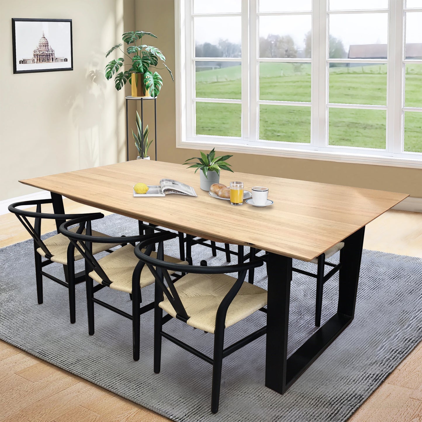 9pc 210cm Dining Table Set 8 Wishbone Chair Solid Messmate Timber Wood