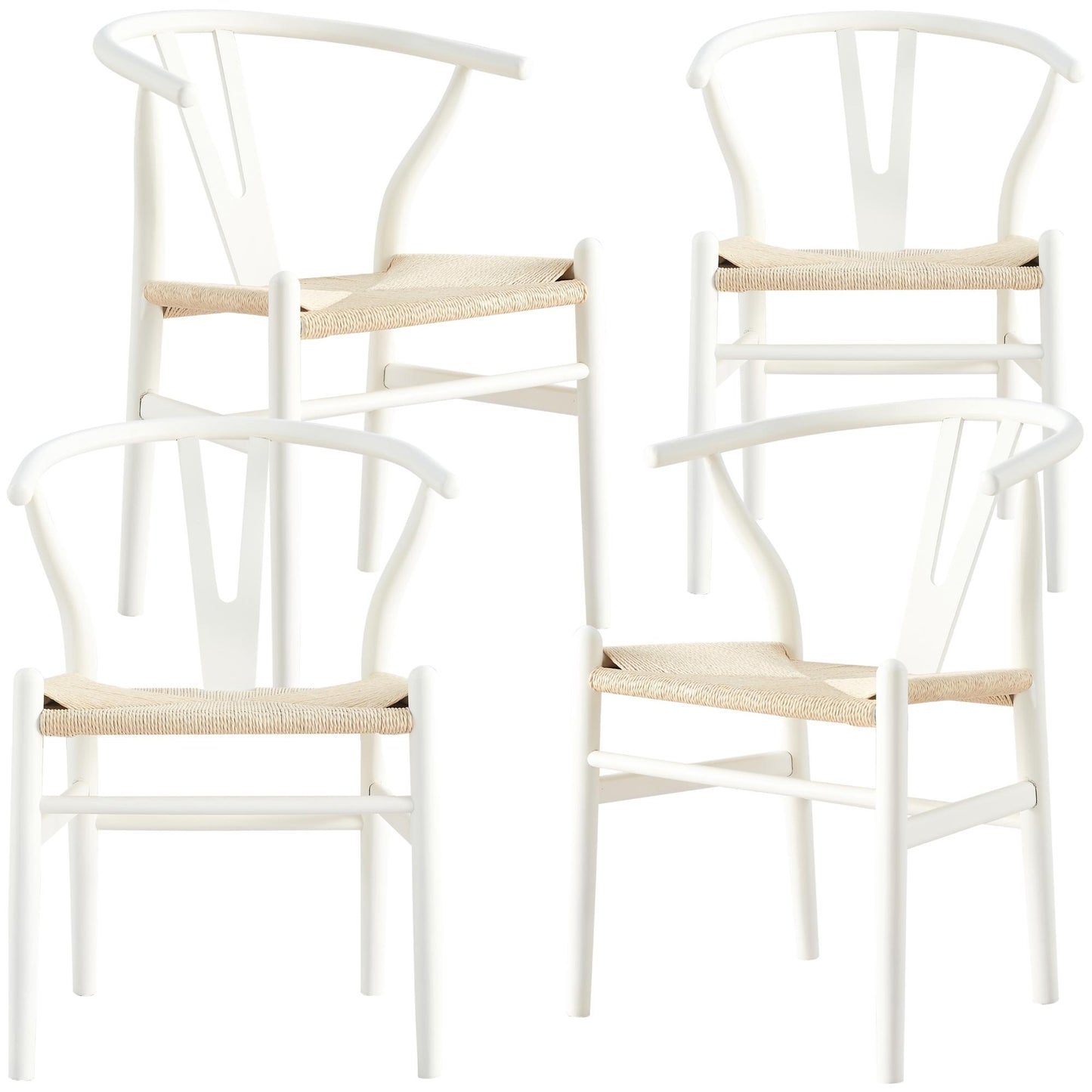 Anemone  Set of 4 Wishbone Dining Chair Beech Timber Replica Hans Wenger - White