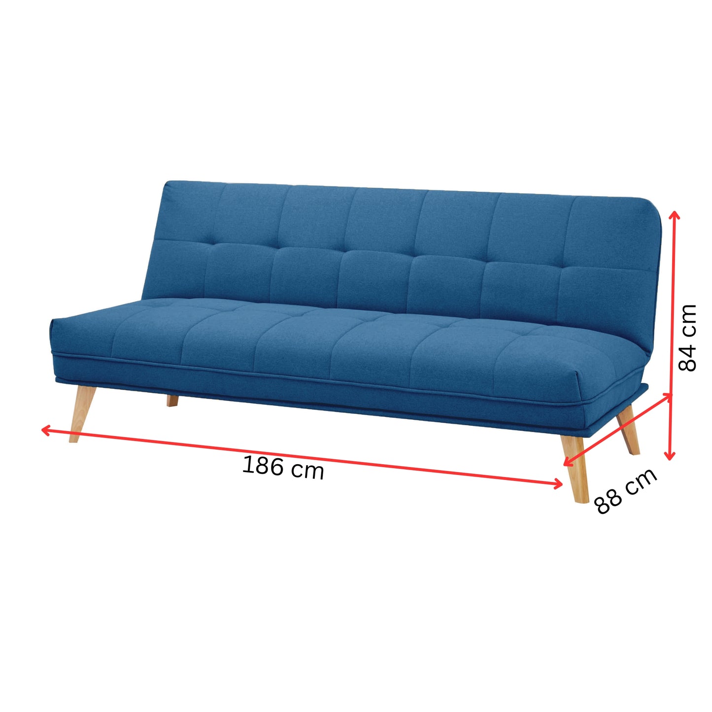 Jovie 3 Seater Sofa Queen Bed Fabric Uplholstered Lounge Couch - Blue