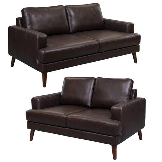 Matilda 2 + 3 Seater Sofa Leather Upholstered Lounge Set - Chocolate