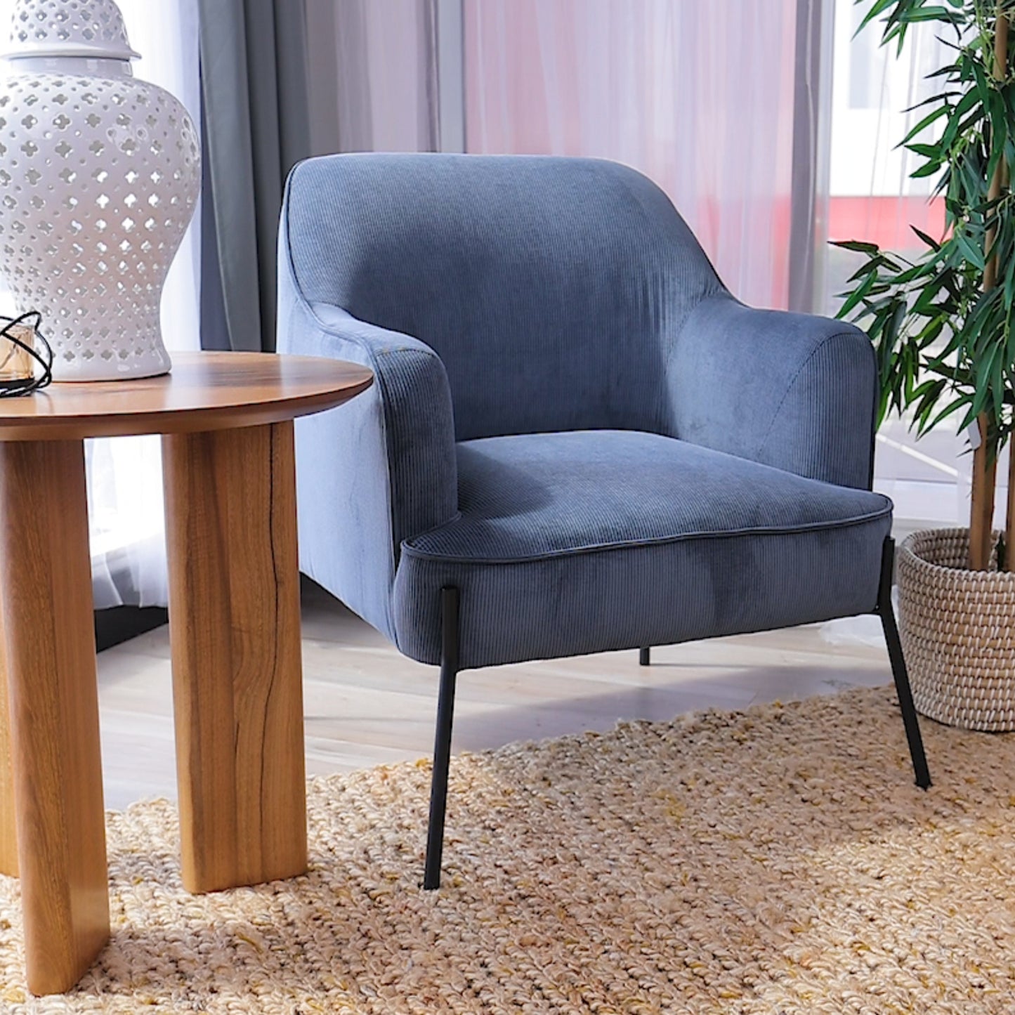 Leah Fabric Armchair Occasional Accent Arm Chair Blue