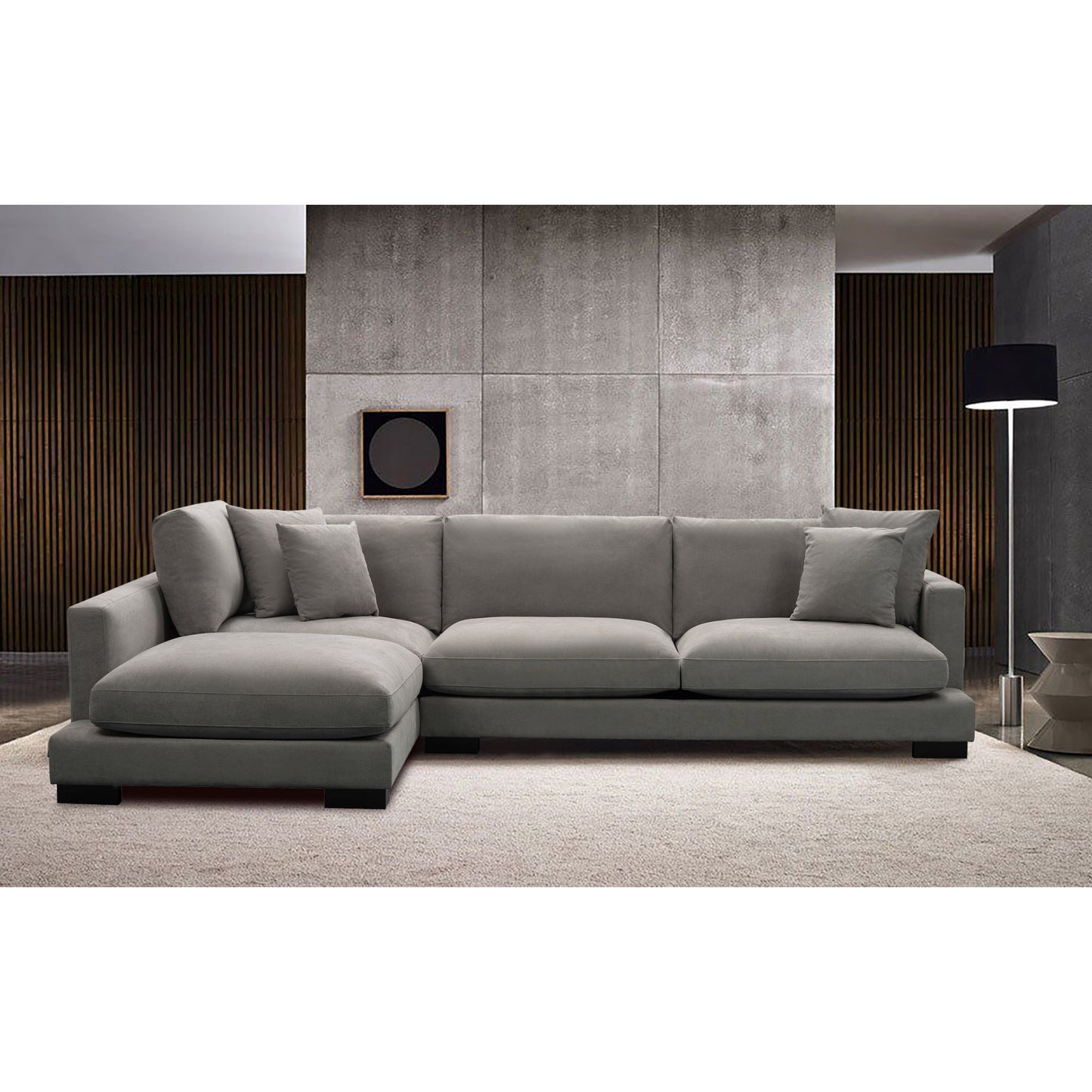 Royalty 3 Seater Sofa Fabric Upholstered Left Chaise Lounge Couch - Grey