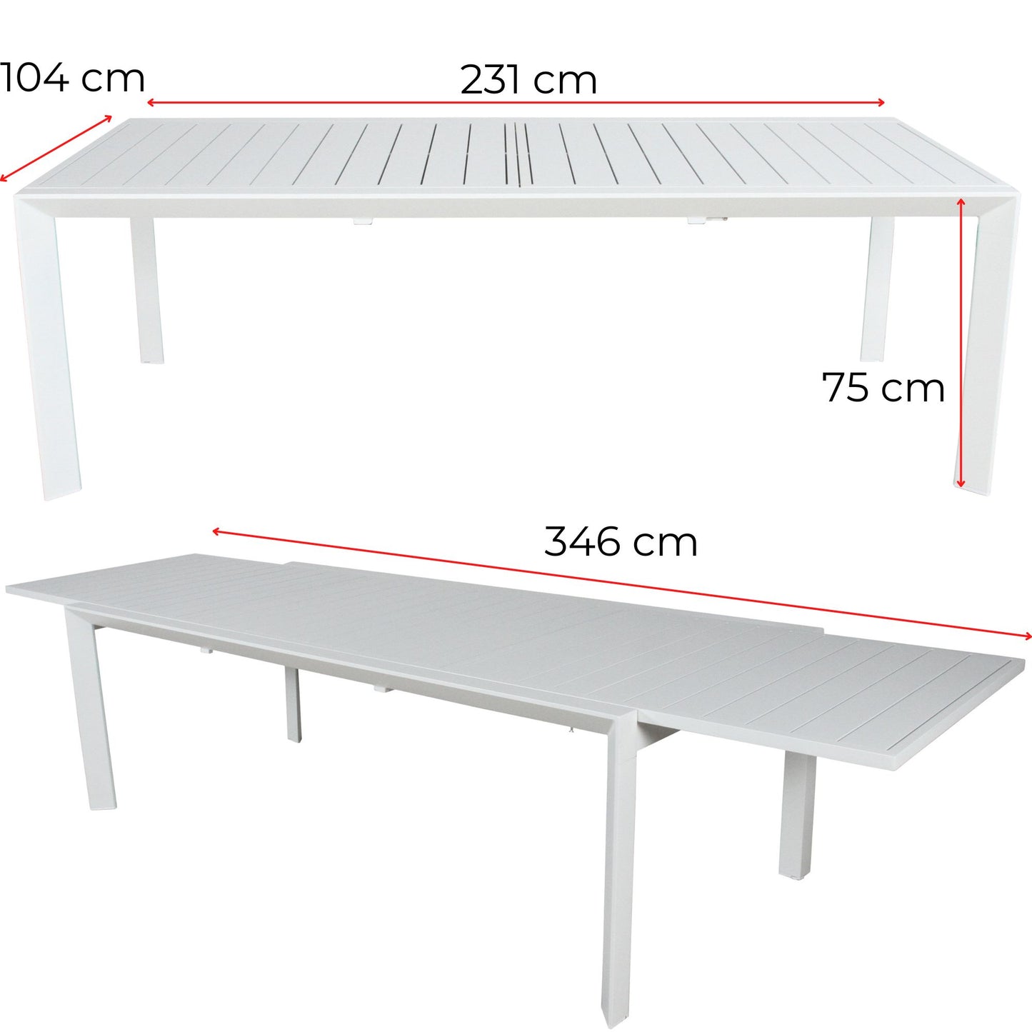 Iberia 13pc 230-345cm Aluminium Extending Outdoor Dining Table & Chairs - White