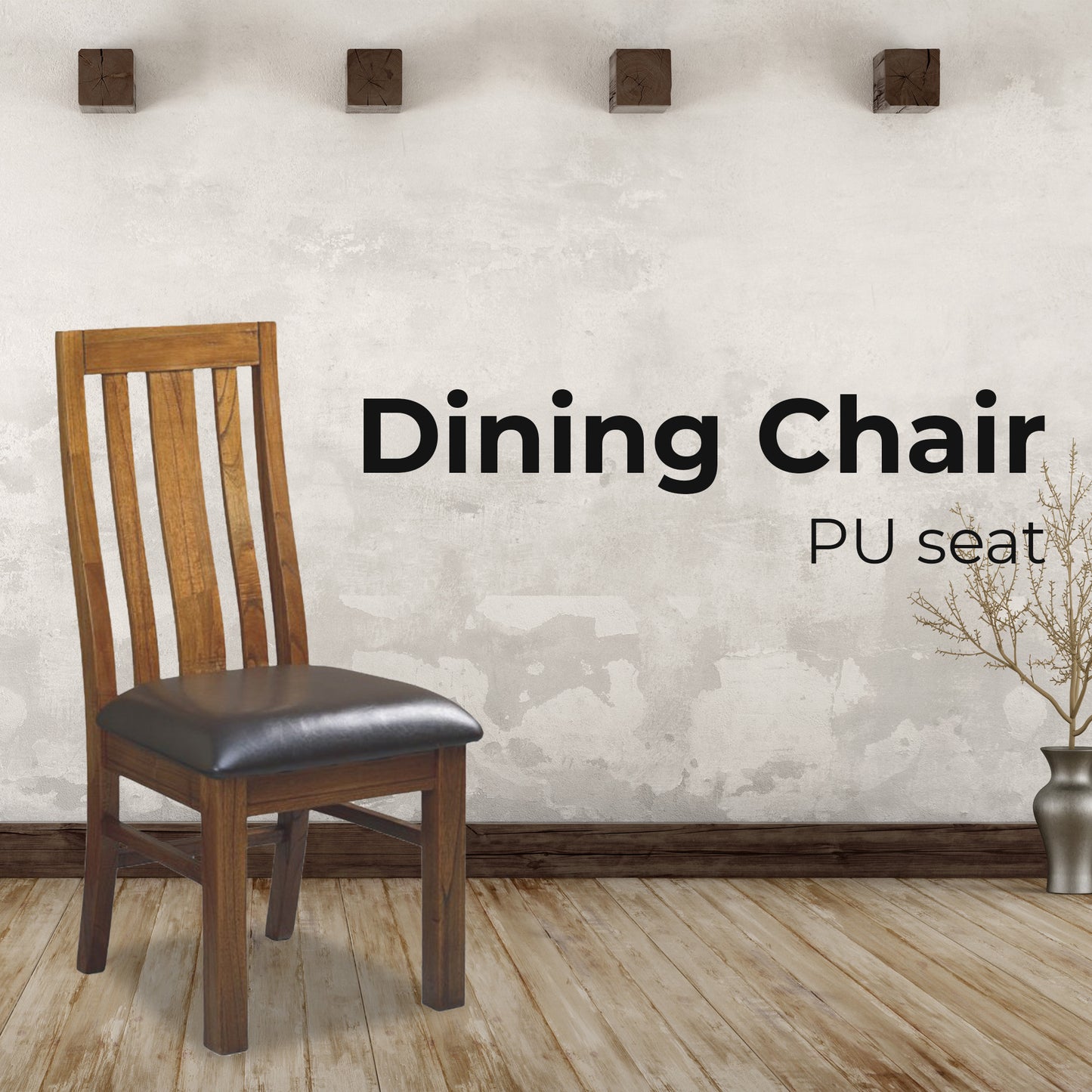 PU Seat Dining Chair Set of 2 Solid Ash Wood Dining Furniture -Brown