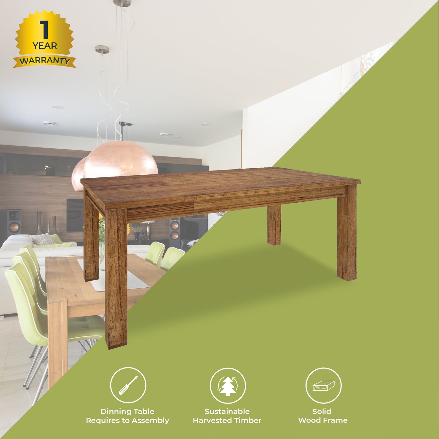 Dining Table 190cm Solid Mt Ash Wood Home Dinner Furniture - Brown