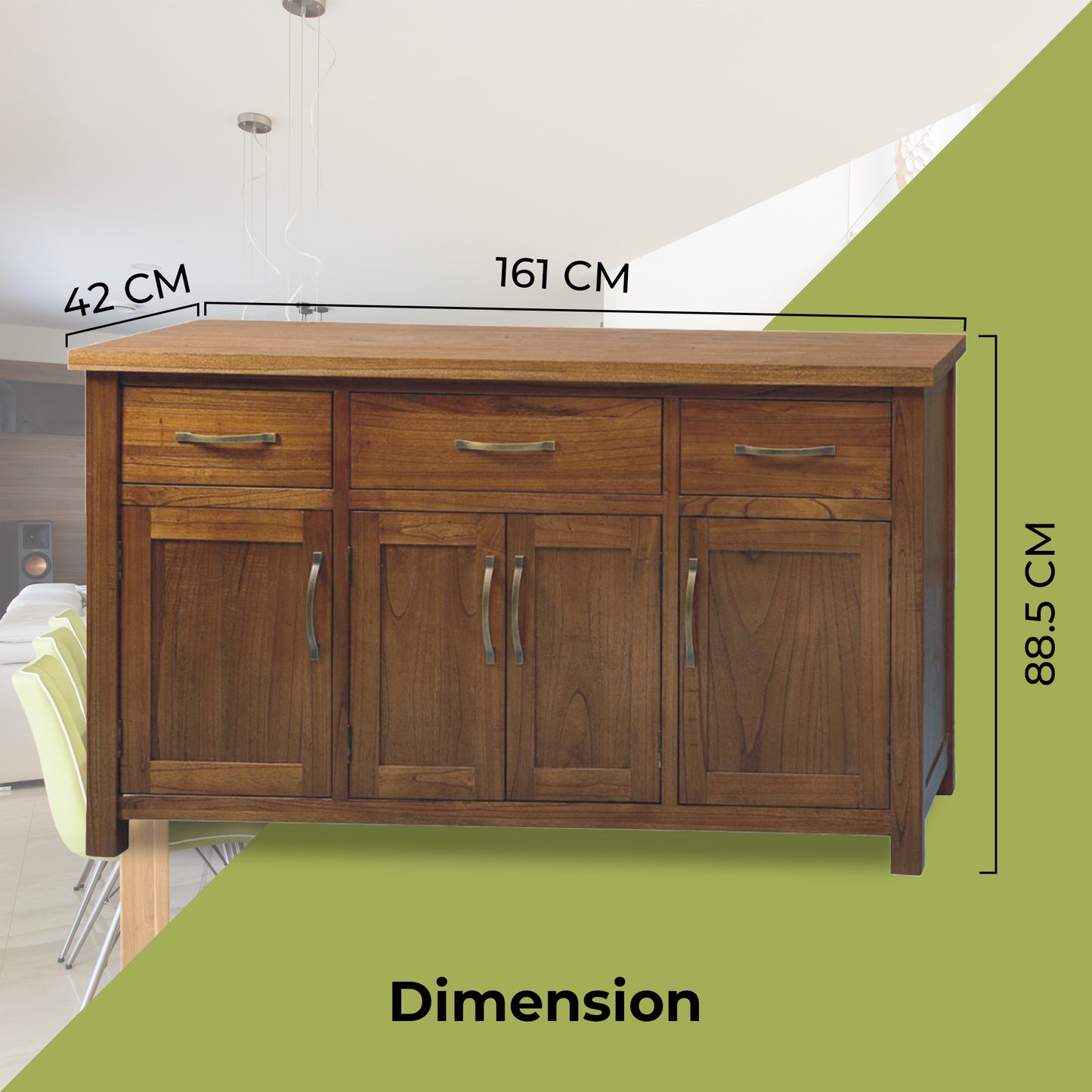 Buffet Table 161cm 4 Door 3 Drawer Solid Mt Ash Timber Wood - Brown