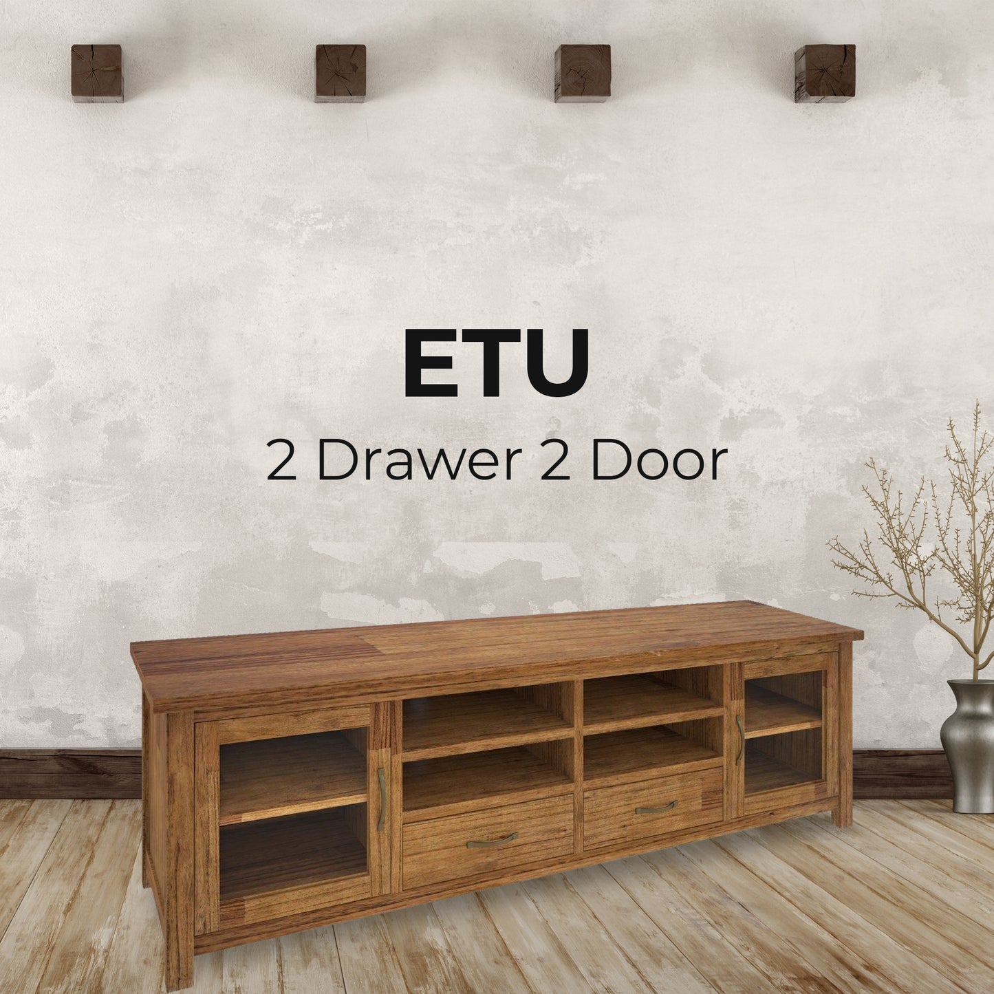 Entertainment TV Unit 223cm 2 Door 2 Drawer Mt Ash Wood - Brown