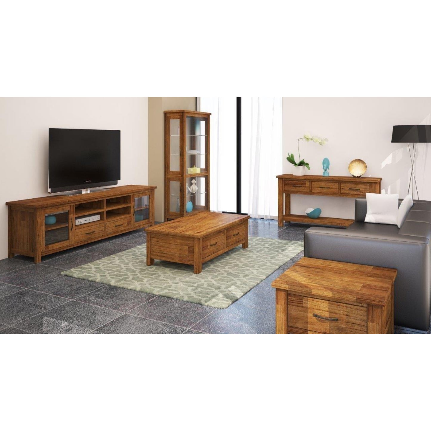 Entertainment TV Unit 223cm 2 Door 2 Drawer Mt Ash Wood - Brown