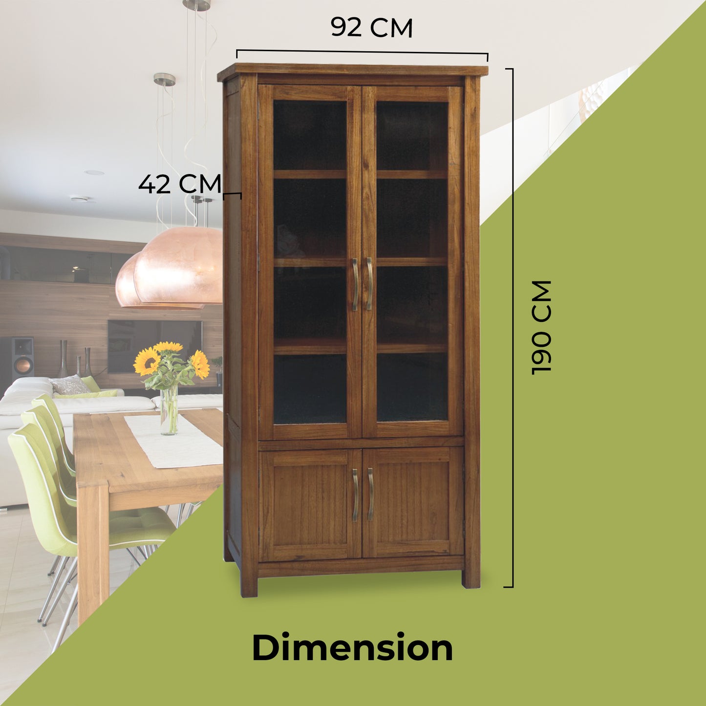 Display Unit Glass Door Bookcase Solid Mt Ash Timber Wood - Brown