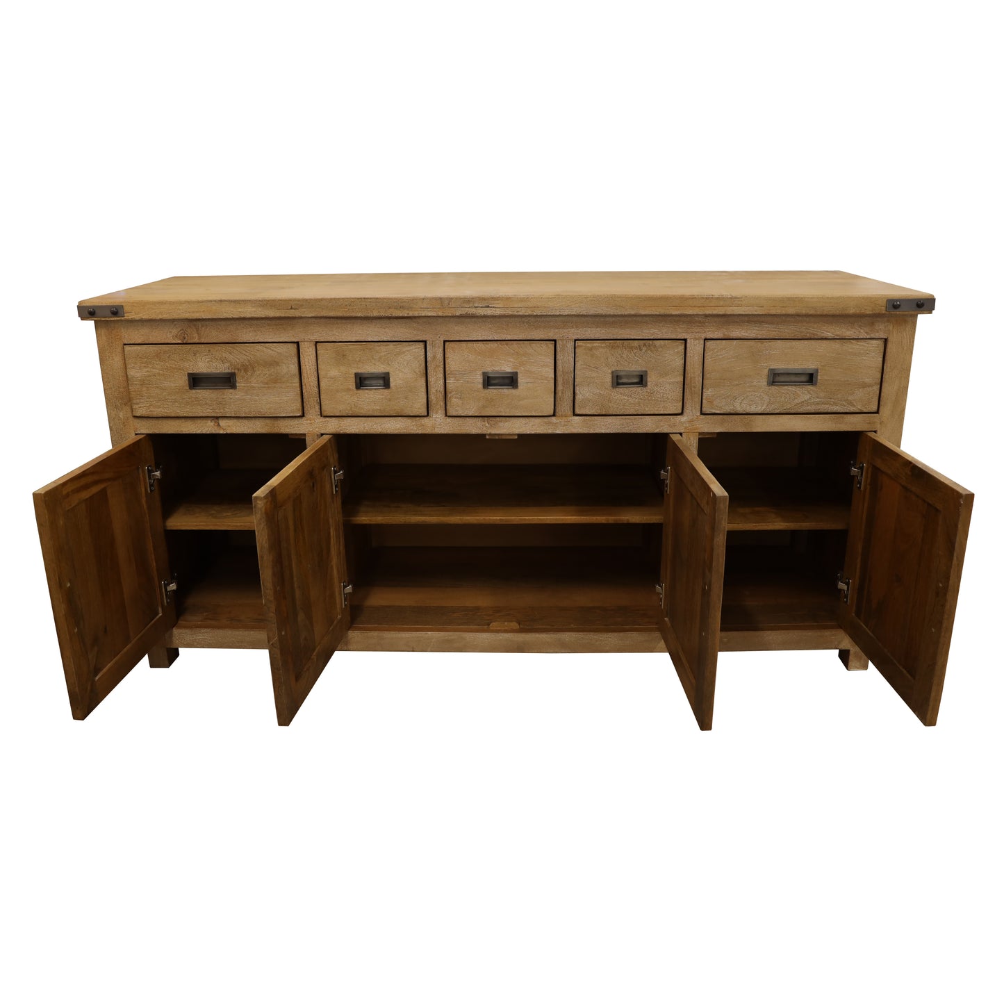 Buffet Table 180cm 4 Door 5 Drawer Solid Mango Timber Wood - Honey Wash