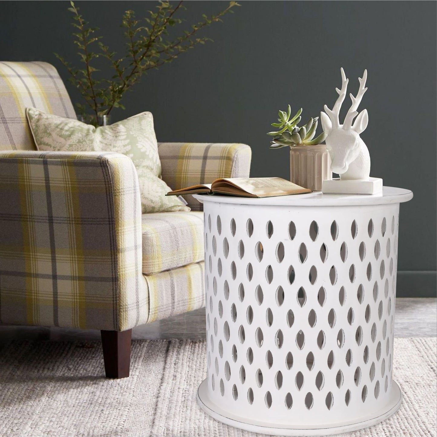 Wooden Round 50cm Side Table Sofa End Tables - White