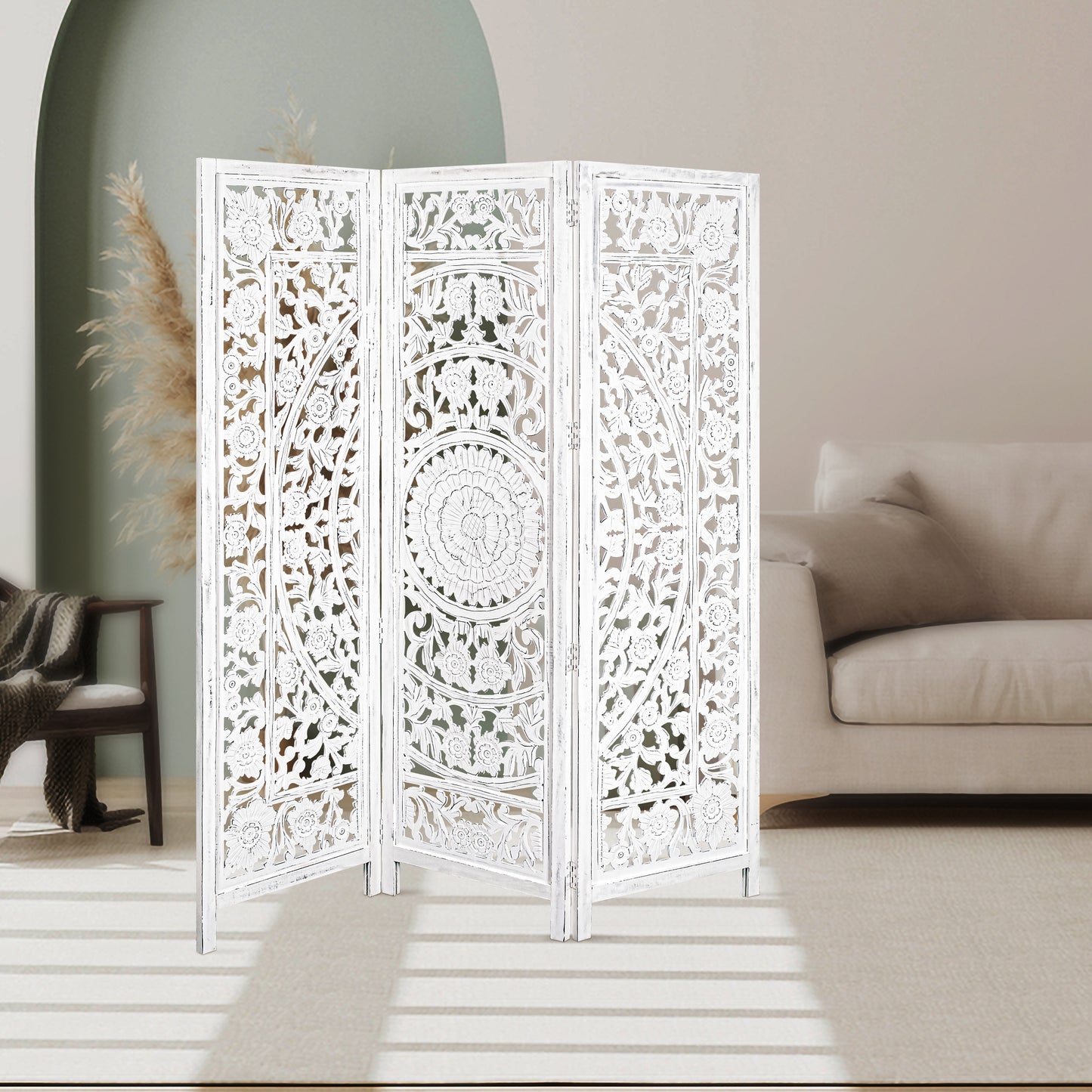 Room Divider Screen Jans 3 Panel Privacy Shoji Timber Wood Stand - White