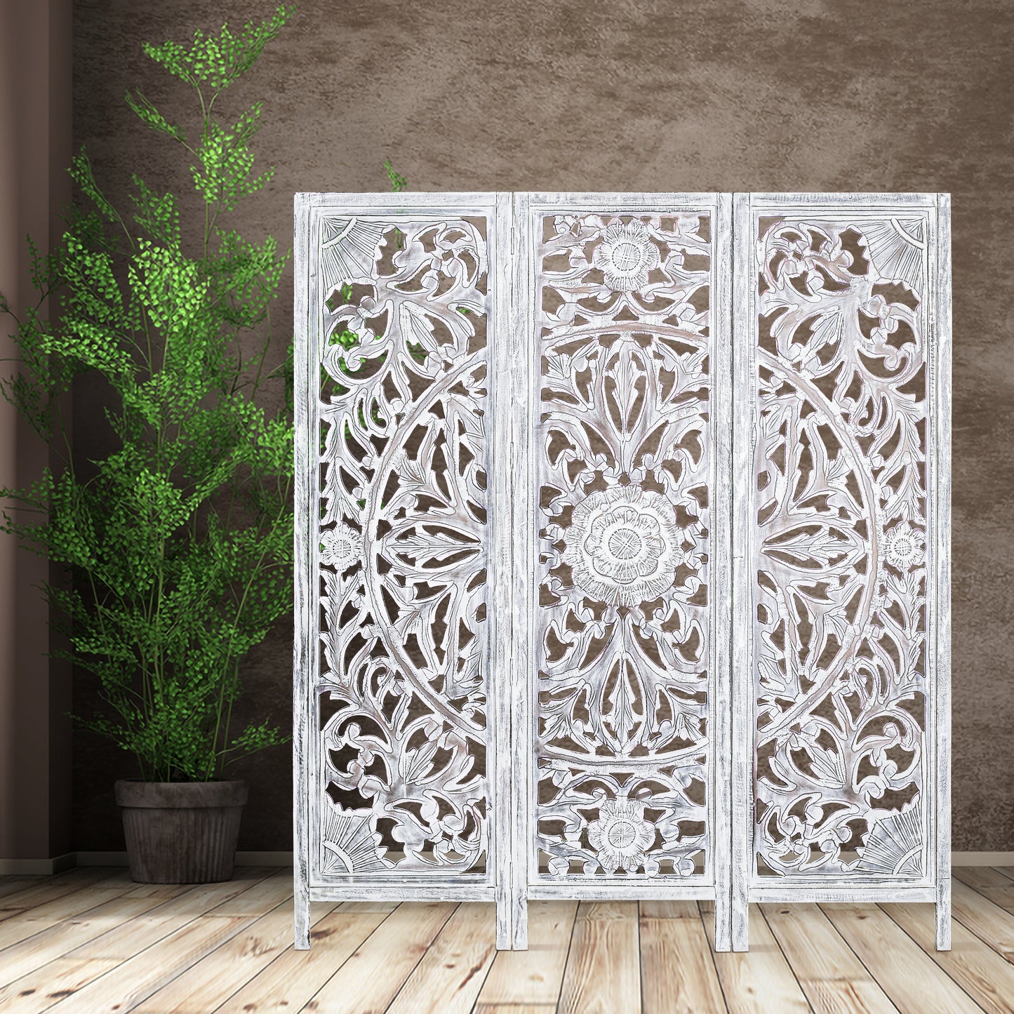 Room Divider Screen Diego 3 Panel Privacy Shoji Timber Wood Stand - White