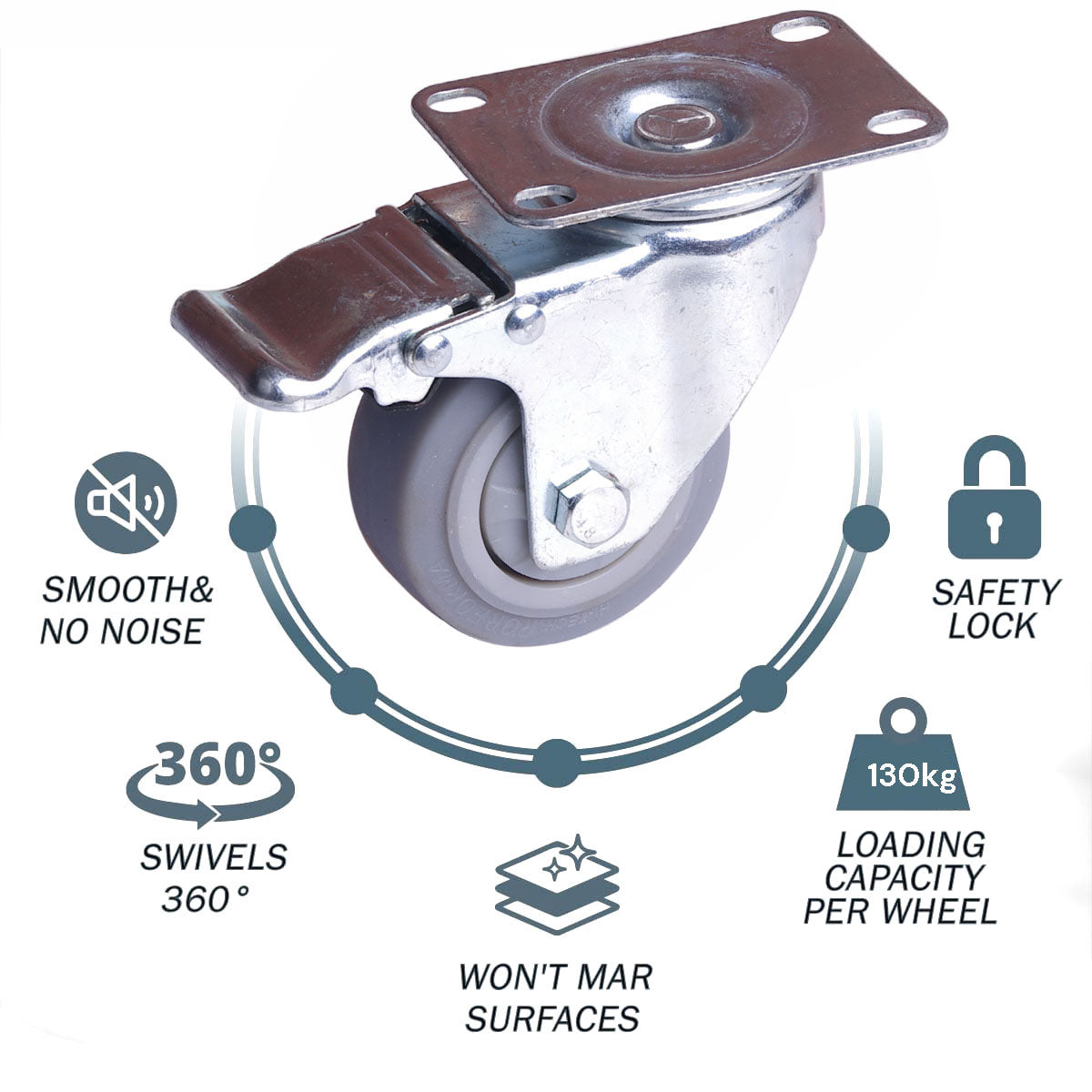 4x 4 inch Heavy Duty Swivel Brake Locking CCastor Wheels Casters 2x swivel 2x fixed for Cart Furniture Workbench