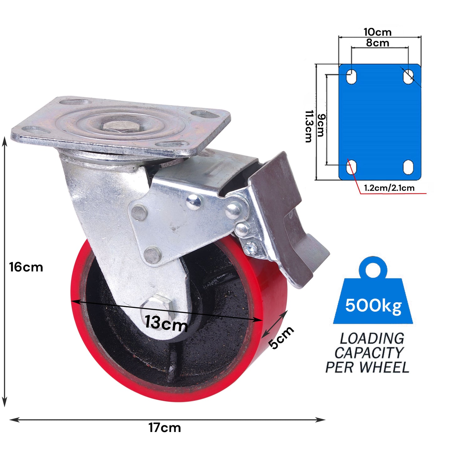 5 inch Industrial 500KG CWheels Swivel with Brake Locking Casters Castor Wheels Cart Furniture Workbench