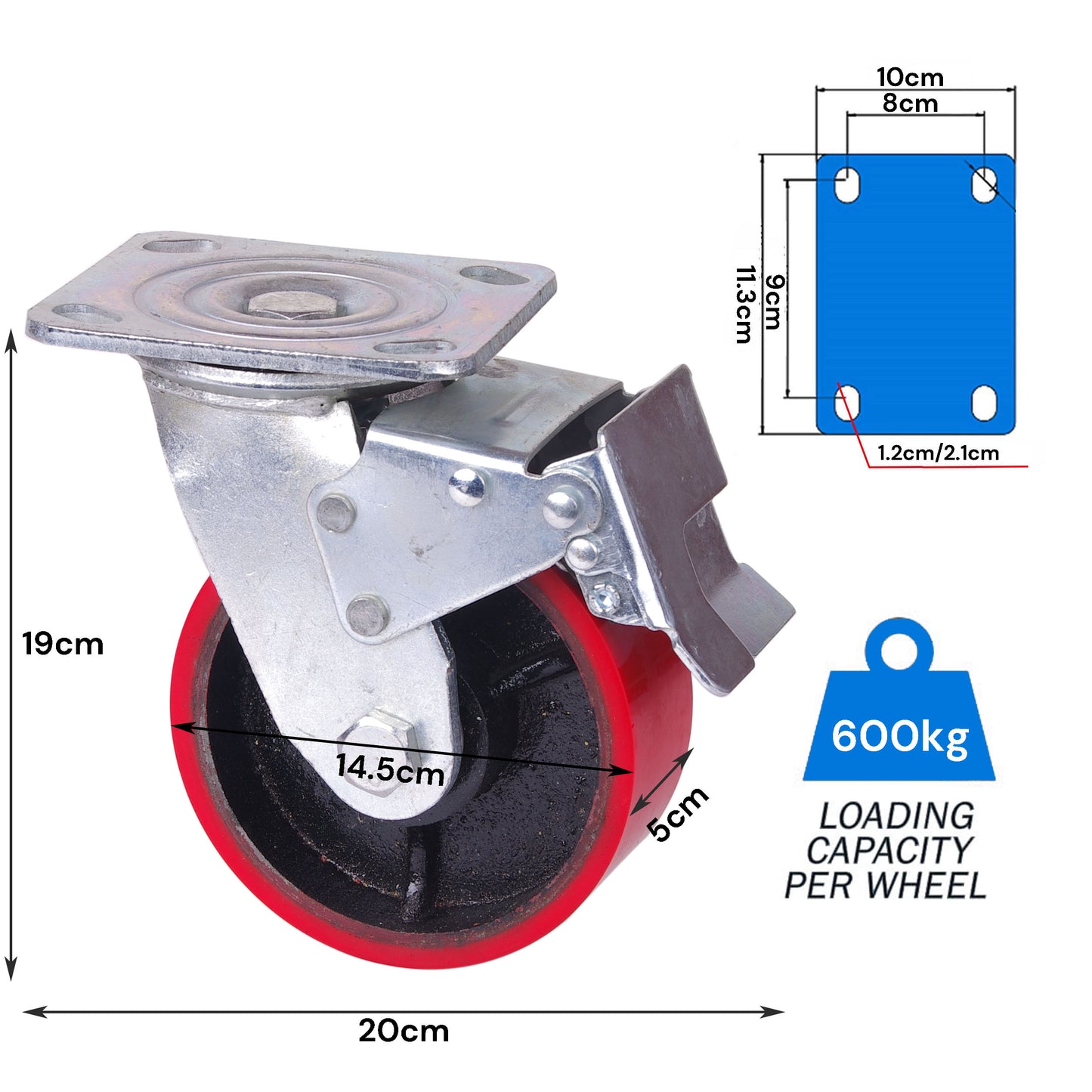 6 inch Industrial 600KG CWheels Swivel with Brake Locking Casters Castor Wheels Cart Furniture Workbench