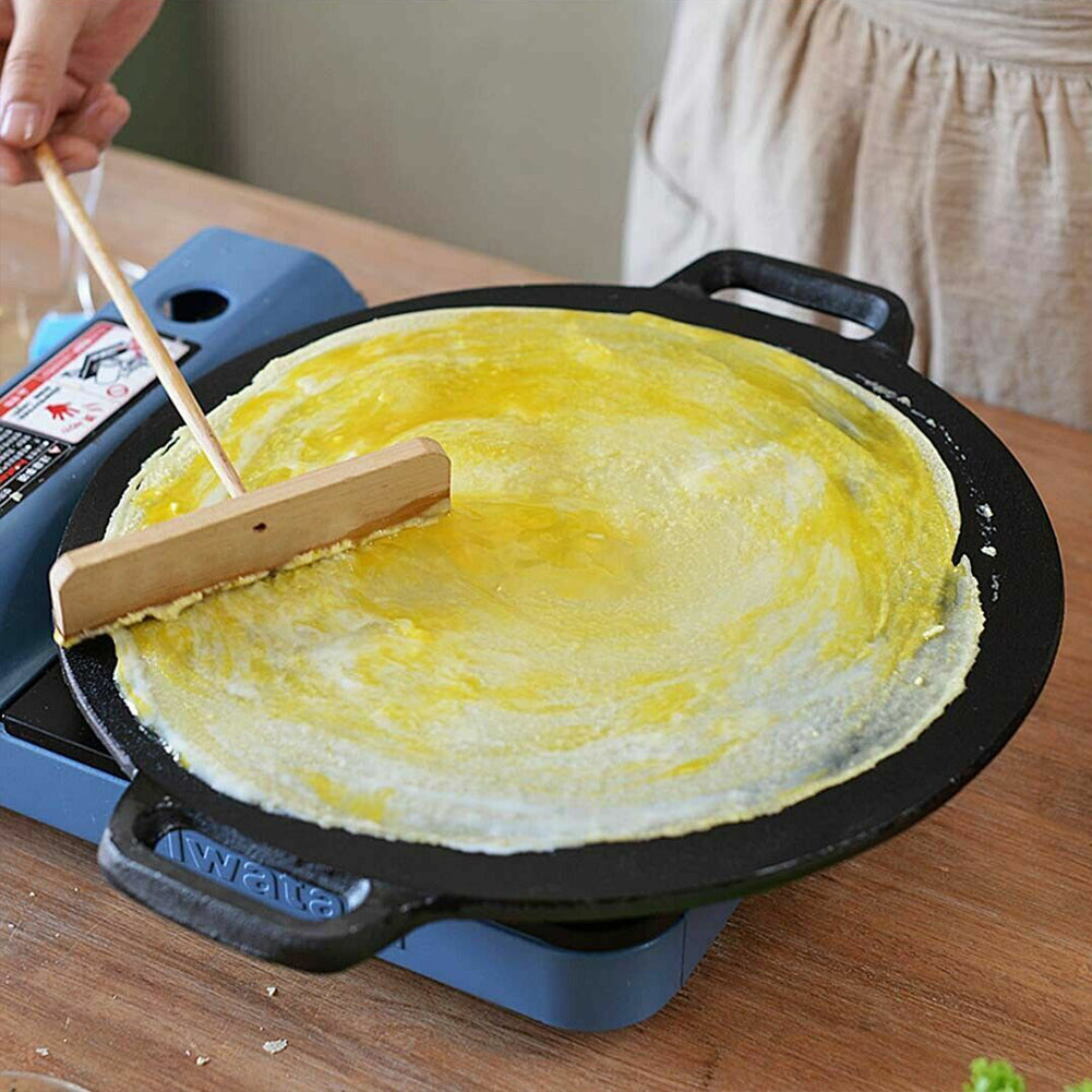 Cast Iron Crepes Pan 34cm Seasoned Induction Baking Pancake Tool Pizza Bakeware