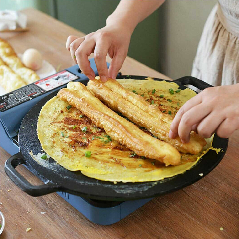 Cast Iron Crepes Pan 34cm Seasoned Induction Baking Pancake Tool Pizza Bakeware