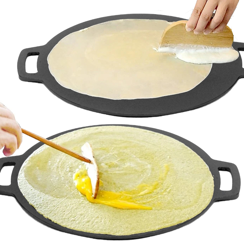 Cast Iron Crepes Pan 34cm Seasoned Induction Baking Pancake Tool Pizza Bakeware